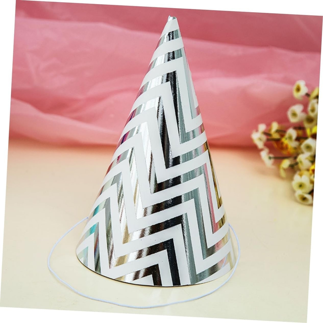 Set 6 Coifuri, Flippy, Petrecere Copii, din Carton, 20 x 13.5 cm, Model 8 Valuri, Argintiu