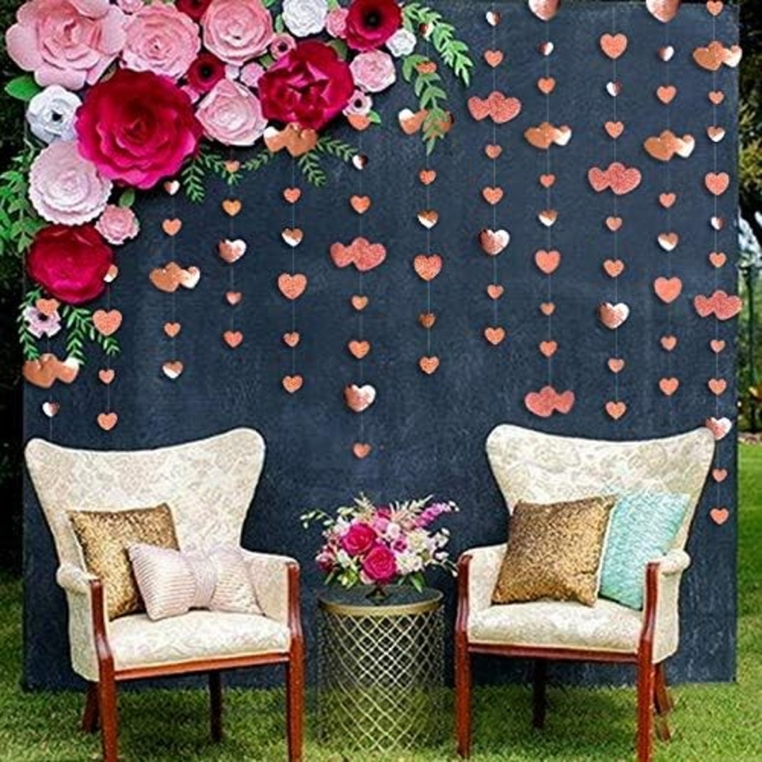 Banner cu Inimioare, Flippy, Tip Franjuri, 4 m, Rola de Ata Inclusa, Roz cu Sclipici