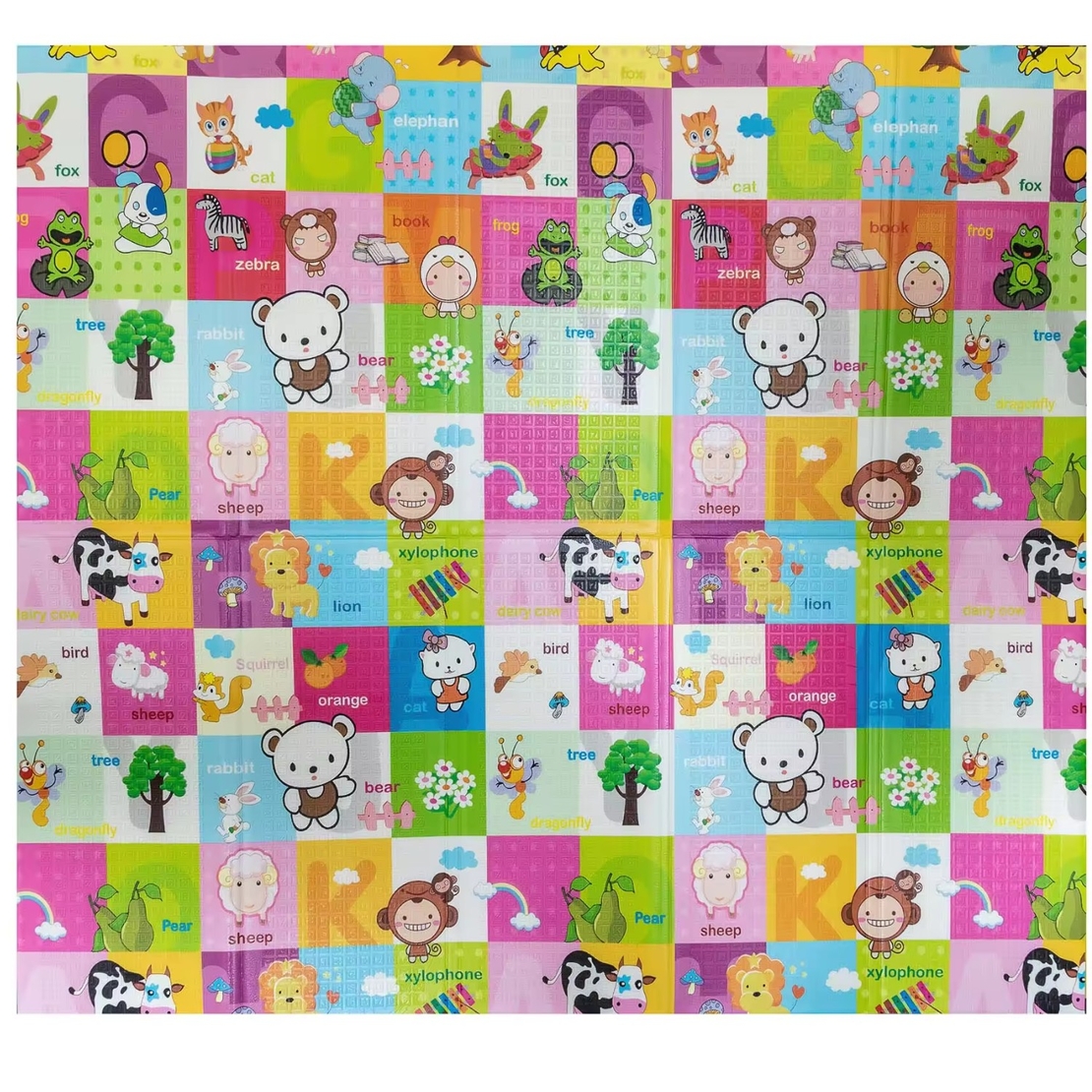 Covoras pentru Copii, Flippy, cu 2 Fete, Model Safari/Animale, din XPE+PE, Impermeabil, Antiderapant, Protectie Termica, +3 Luni, Pliabil, 150 x 200 x 1 cm, Multicolor