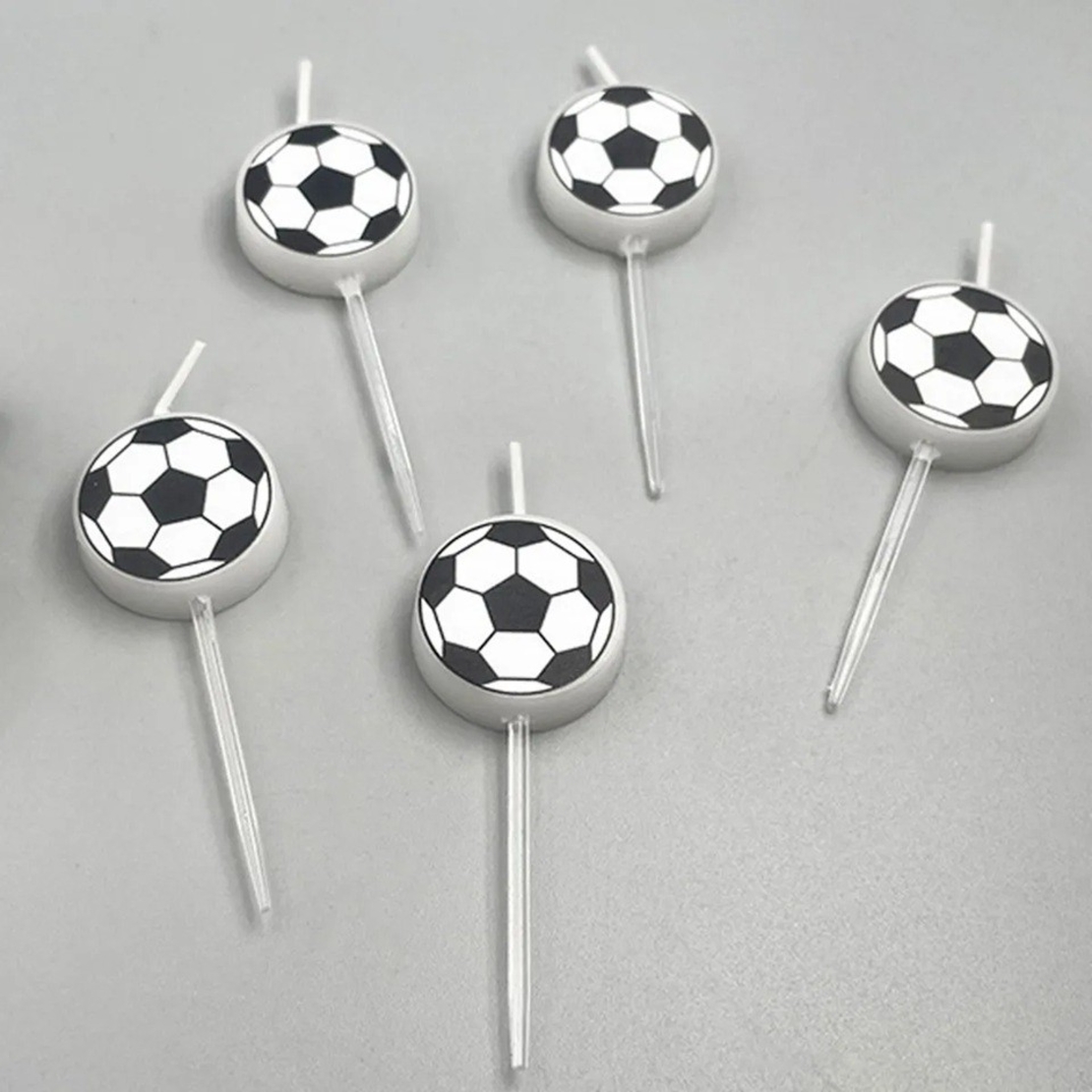 Set 5 Lumanari de Tort, Flippy, Model Mingi de Fotbal, 3.5 cm, din Ceara, Alb/Negru