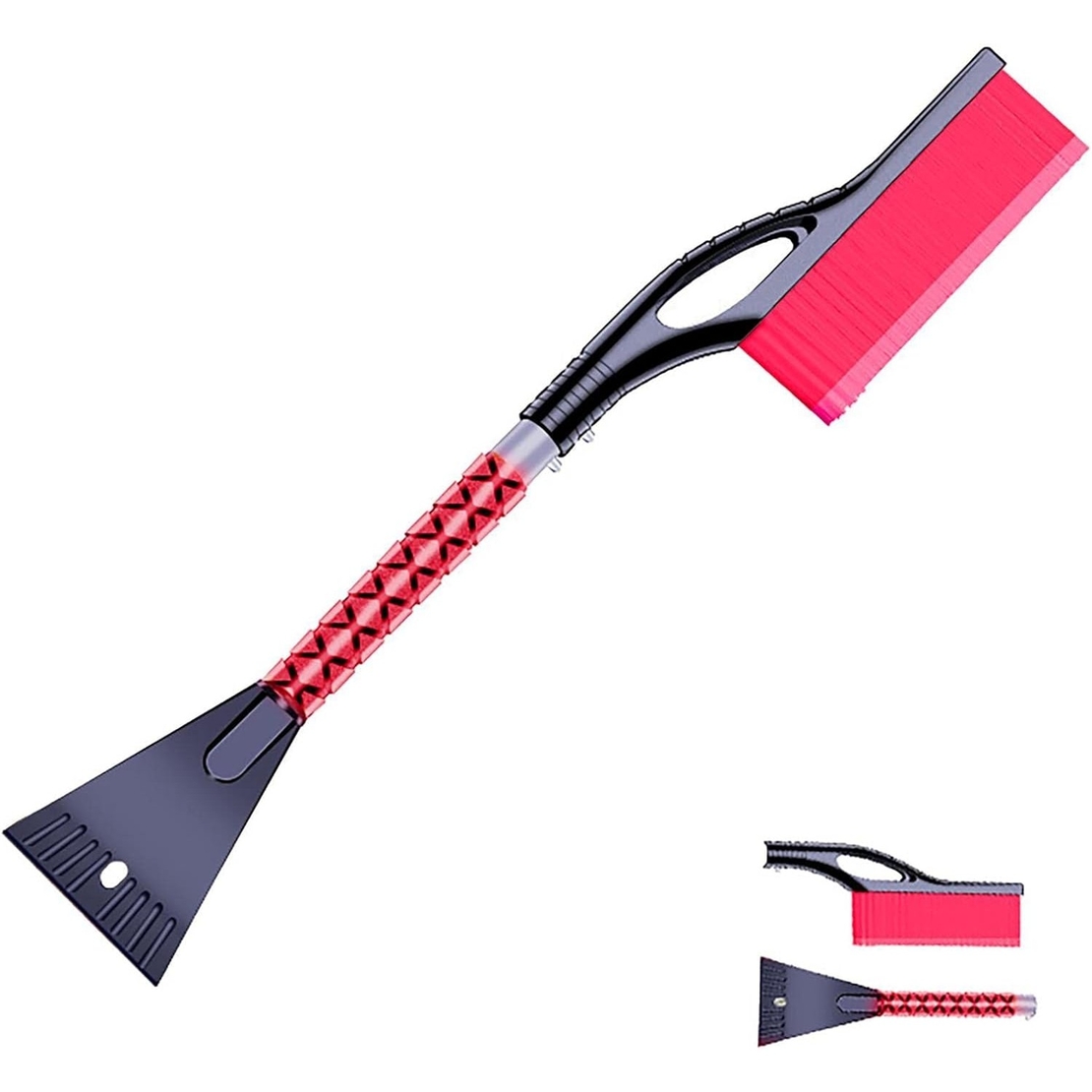 Perie de Zapada cu Racleta pentru Masina, Flippy, Multifunctionala, Demontabila, cu Maner Antiderapant, Aluminiu, Plastic, Fragmentarea Ghetii de pe Parbriz, Solutia pentru Iarna, pentru Dezghetare, 68x24x11.1 cm, Rosu