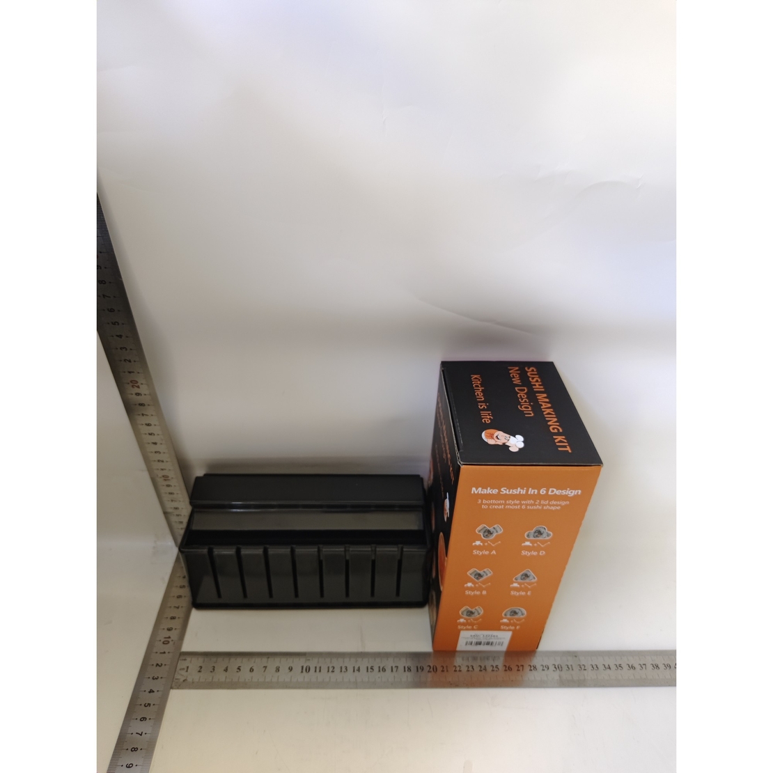 Aparat pentru Sushi, Flippy, Set 7 Accesorii pentru Sushi, Ofera 3 Forme de Design, Rotund, Triunghi, Inimioare, Negru