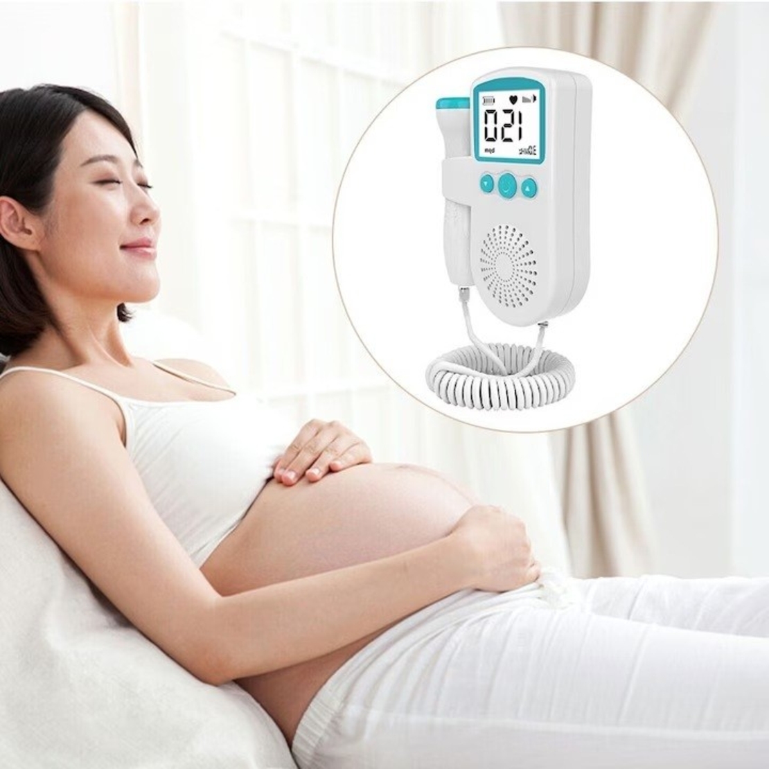 Monitor Fetal Doppler, Flippy, Monitorizare Sarcina, Ritm Cardiac, Ecran LCD 4.5 cm, 2 x Baterii AA (neincluse), Portabil, din ABS, 12.8 x 9.6 x 3 cm, Utilizare de la 9 Saptamani, Verde