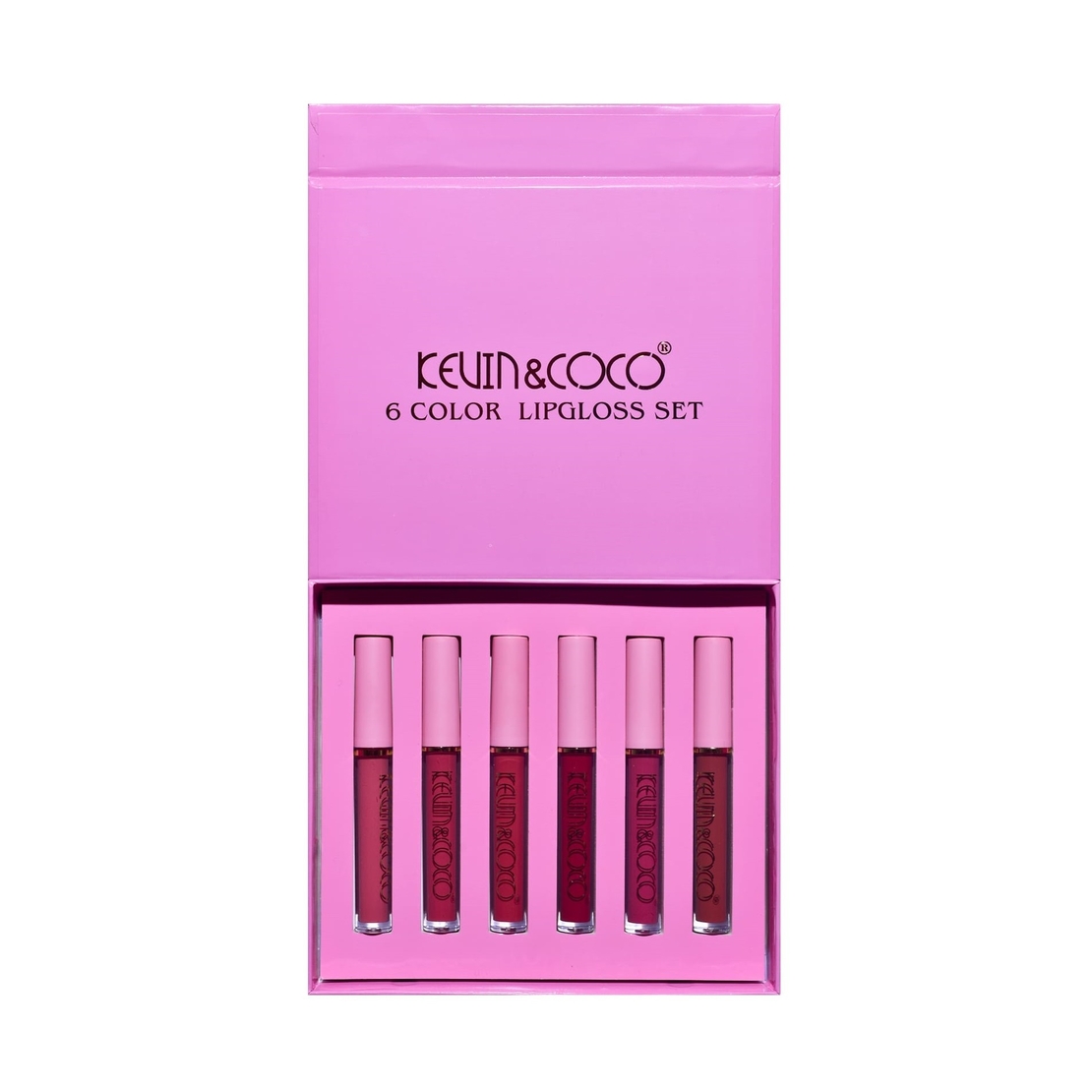 Set de Buze, KEVIN & COCO, Pink Girl, 6 Lip Gloss-uri, 17 x 14.8 x 2.9 cm, Roz/Maro