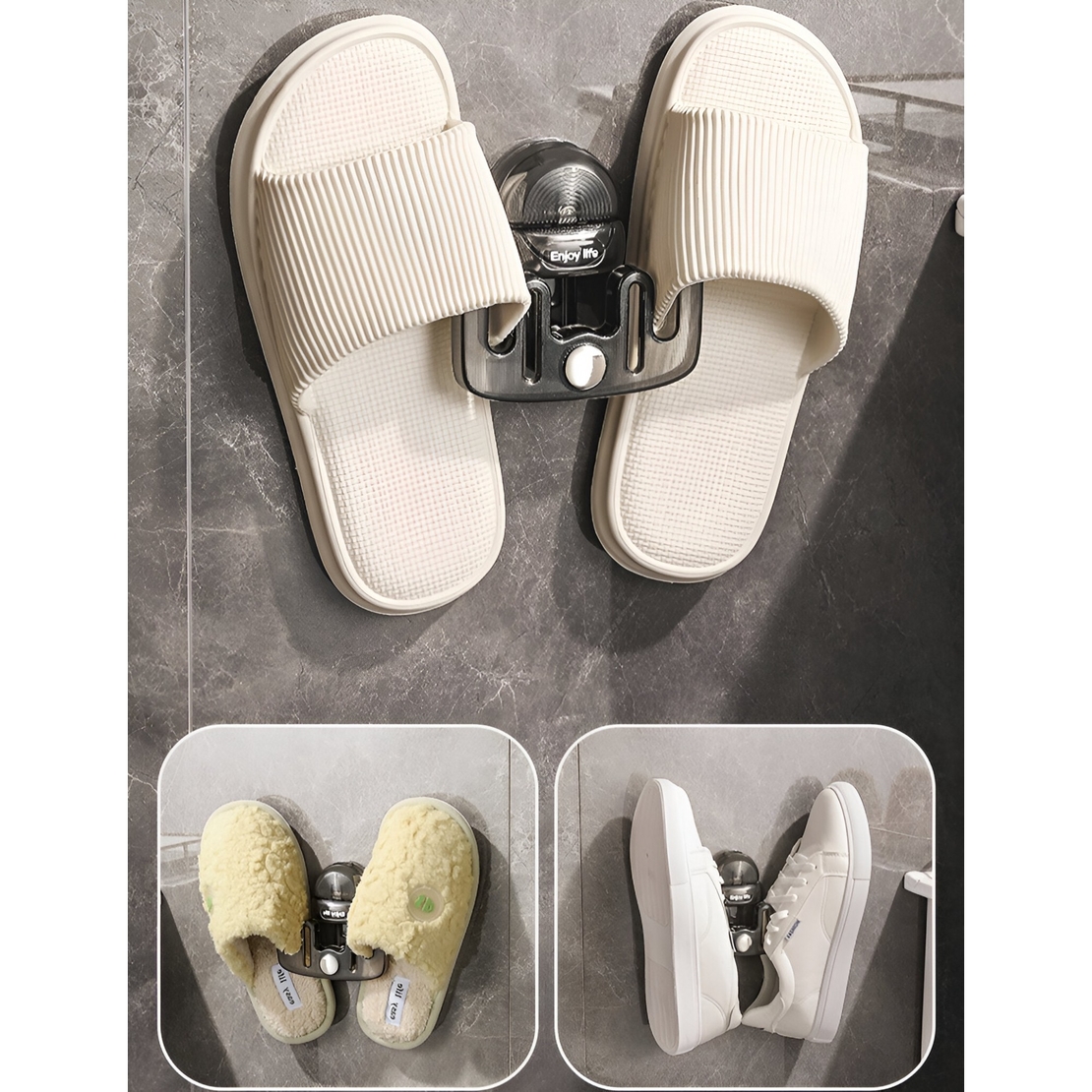 Suport pentru Incaltamintea de Casa, Flippy, fara Perforare, Montare pe Perete, Prindere Adeziva, 11.6x11x4.8cm, Gri Transparent