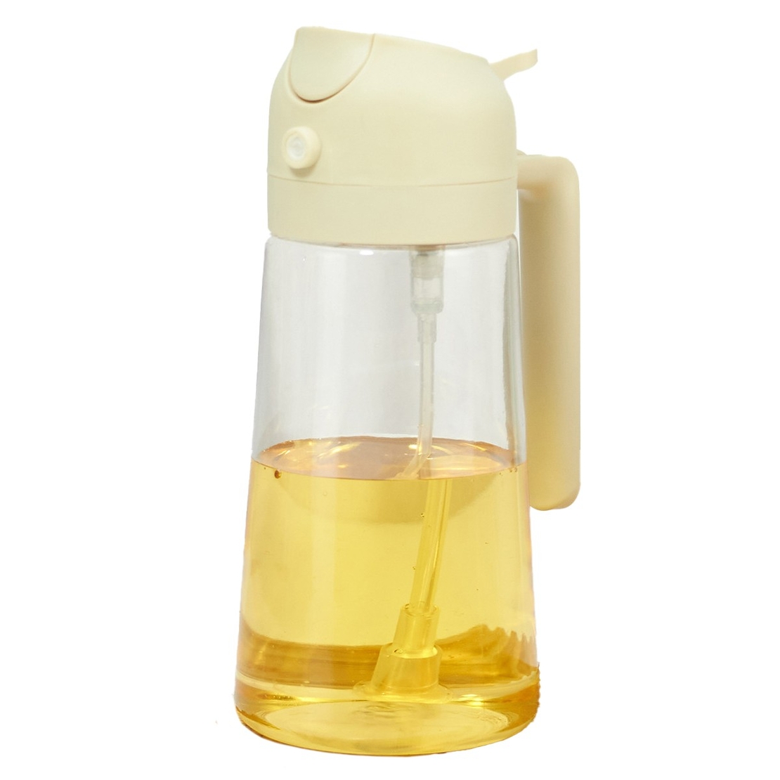 Recipient Ulei 2 in 1, Flippy, Functie Spray & Turnare, din Sticla, Fara Scurgere, 18.5 x 7.7 cm, 470 ml, Alb