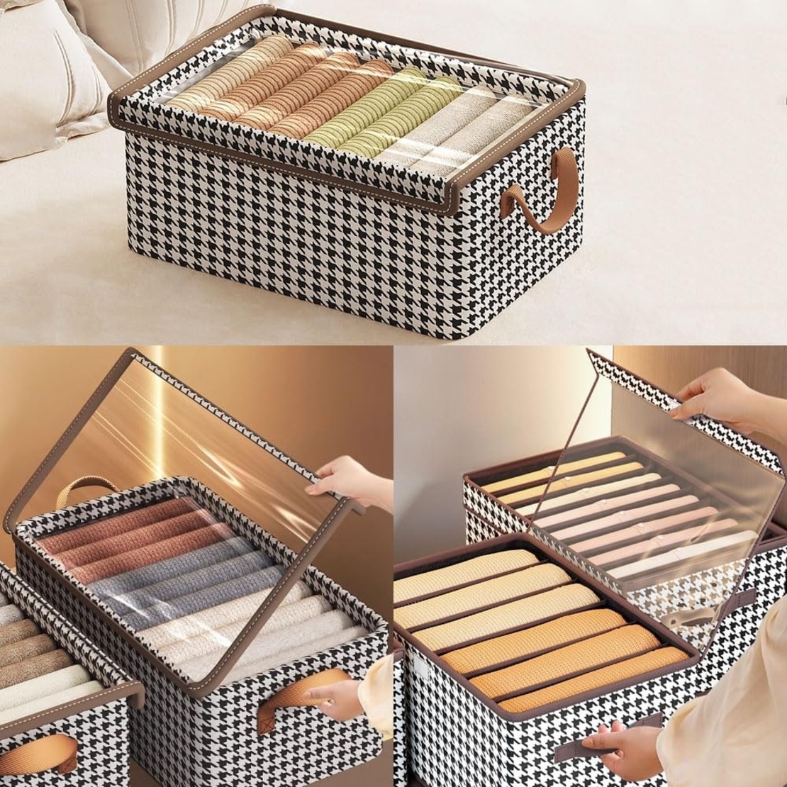 Cutie Depozitare, Flippy, Capac Transparent, Model In Carouri, Model Mic, Maro