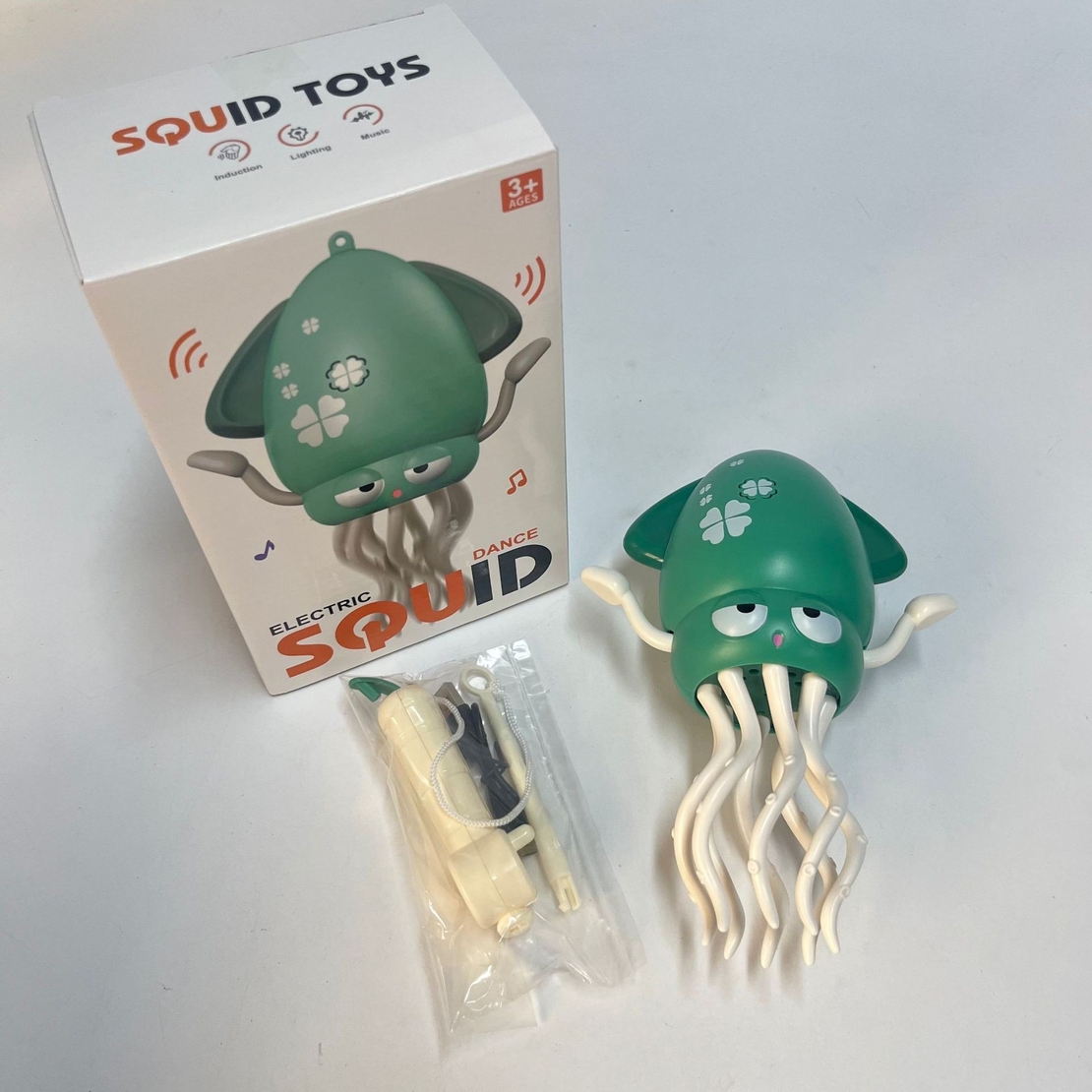 Caracatita Dansatoare, Flippy, +3 Ani, 3 Moduri, din ABS, Incarcare USB, cu Undita Inclusa, 12.6 x 7.6 x 20.7 cm, Verde