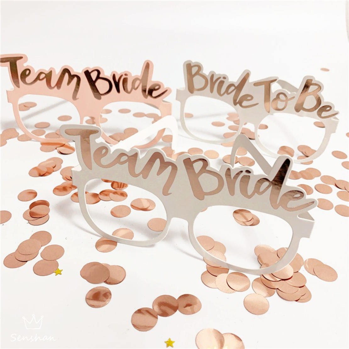 Set 10 Ochelari, Flippy, Tematica Petrecerea Burlacitelor, Model Team Bride si Bride to Be, 9 x Roz, 1 x Alb