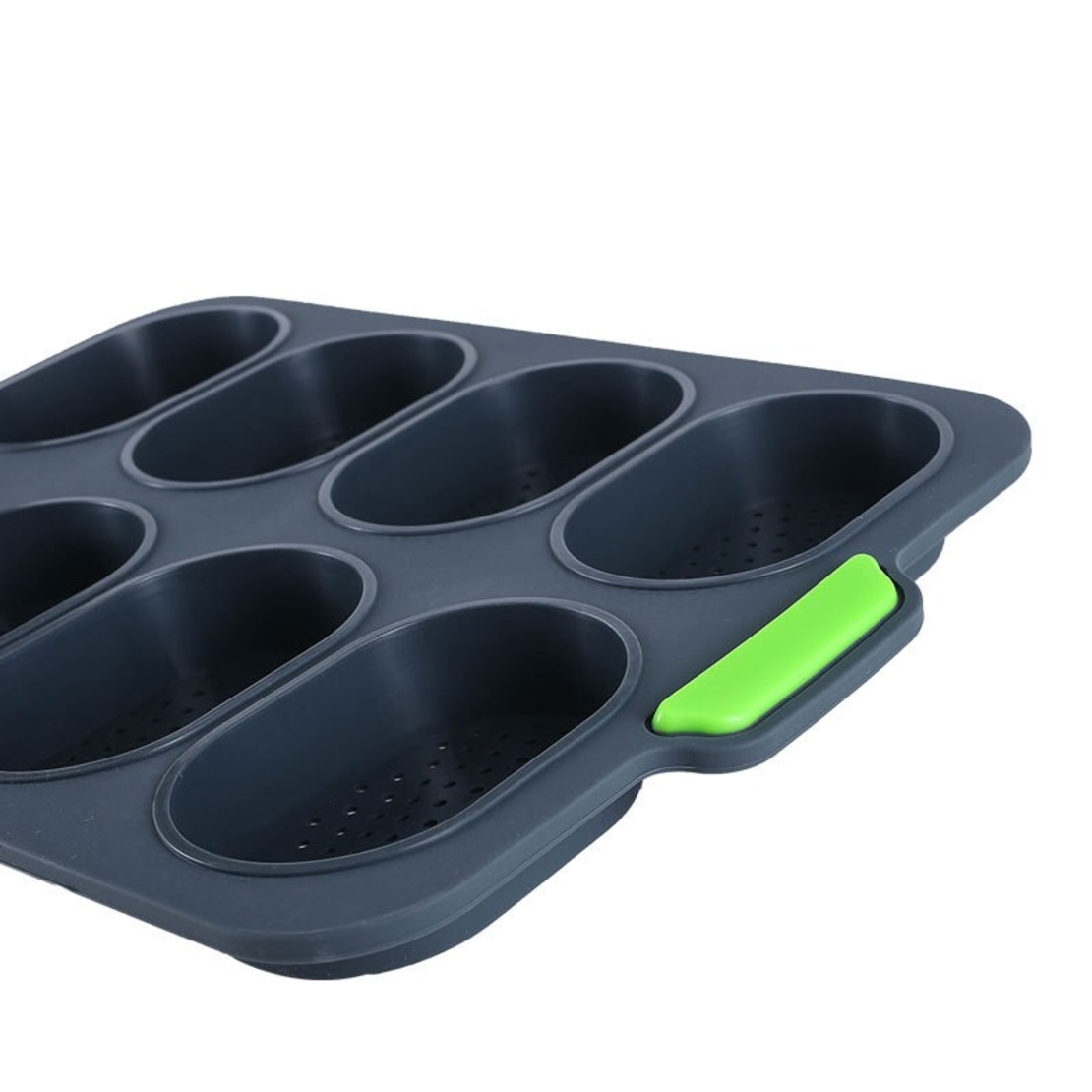 Forme de Silicon pentru Copt, Flippy, 8 Forme Ovale, pentru Paine si Prajituri, 34.5 x 23.8 x 2.5 cm, Negru/Verde