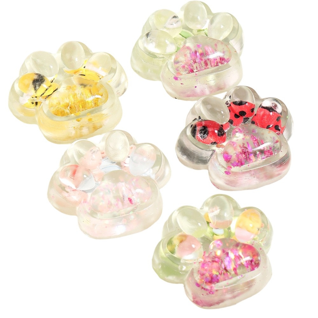 Jucarie Antistres Squishy, Flippy, cu Revenire Lenta, Squeeze Pinch Family, Model Cat Paw, 6.5 x 7 cm, din Tpr, 4-6 Ani, Model 7 Insecte, Transparent