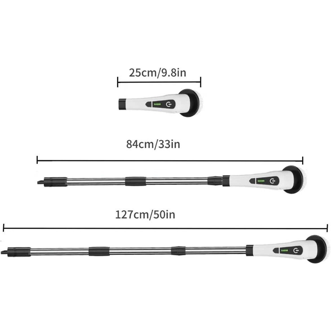 Perie Electrica de Curatare, Flippy, pentru Gresie, Baie, Bucatarie, 25x20x9.5 cm, cu 9 Capete, Maner Extensibil Detasabil 84-127cm, Incarcare USB-Type C, Rotire 360 de Grade, 3000 mAh, Culoare: Alb