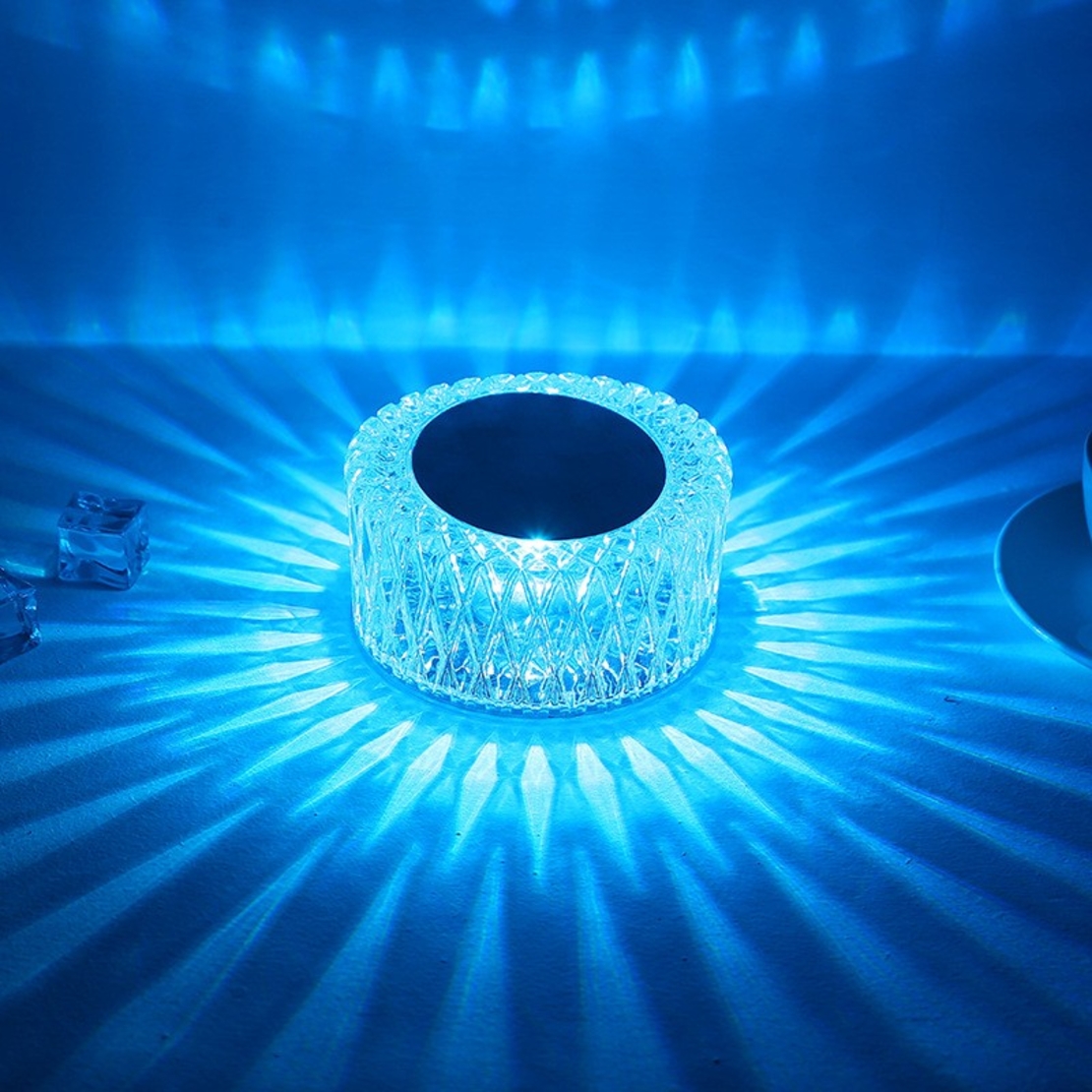 Lampa LED RGB 16, Flippy, 3 Nivele de Intensitate, Incarcare USB, 3W, Cristal Acrilic, 6x12 cm, Telecomanda, Transparent