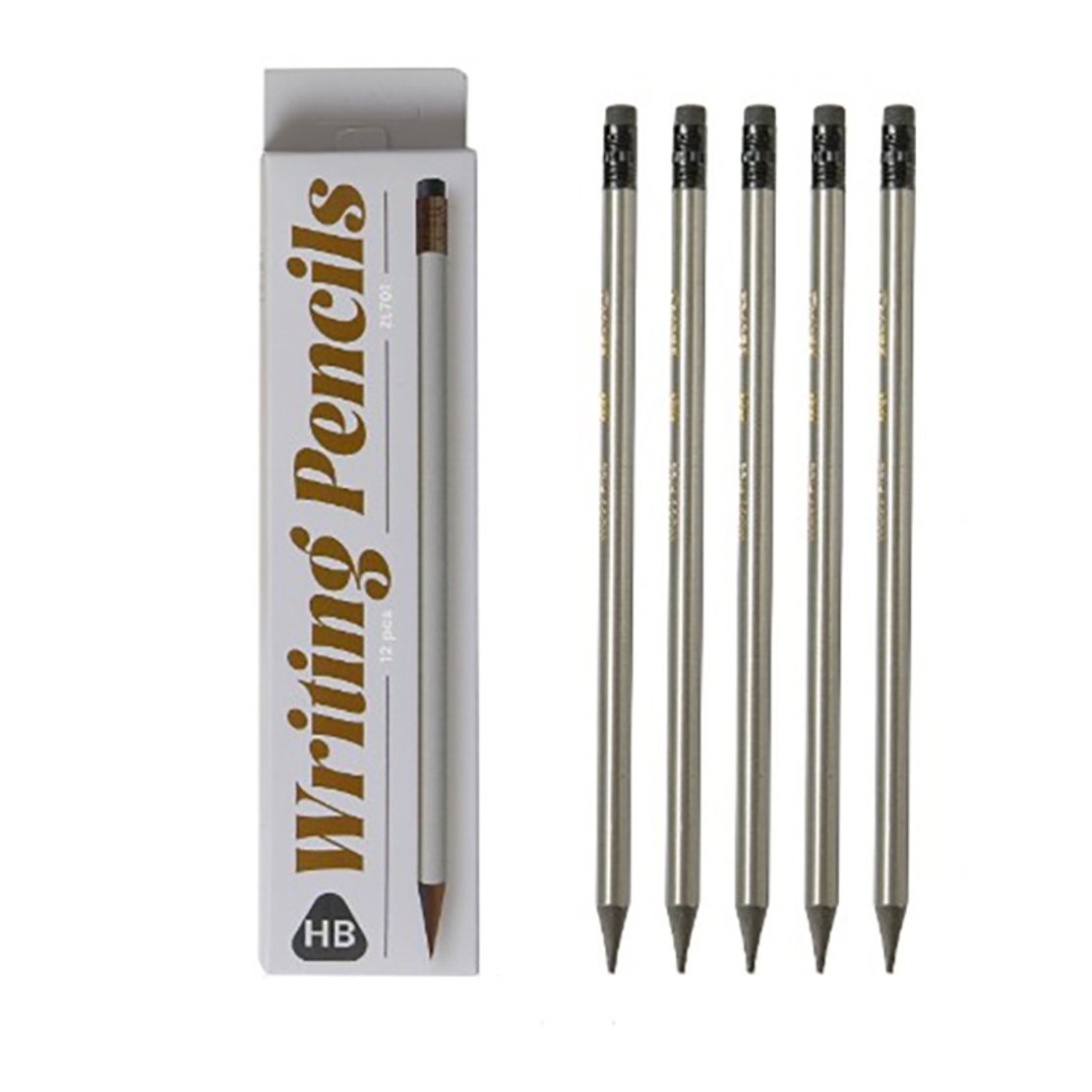 Set 12 Creioane Negre, Flippy, HB, pentru Scoala, cu Radiera, Model Gri, 19 cm