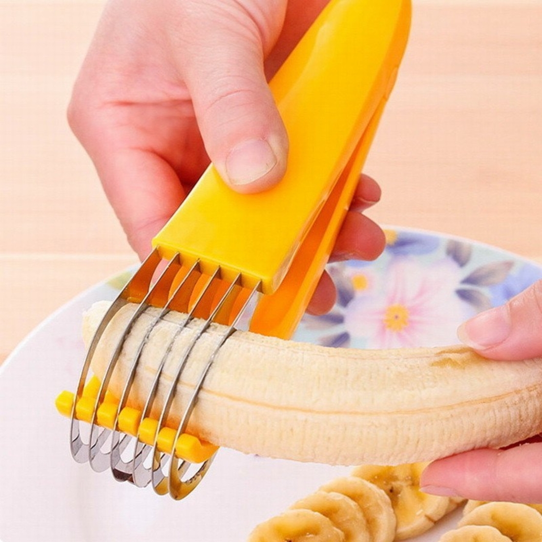 Feliator pentru Alimente, Flippy, Accesoriu pentru Bucatarie, Cutit pentru Legume si Fructe, Model Banana, Ergonomic, 17.5x5x4 cm, Galben