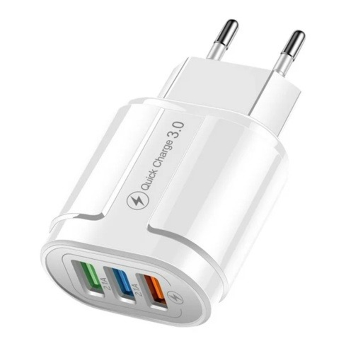 Incarcator Rapid QC3.0, Flippy, 3 Porturi USB, 2.1A, 18W, din ABS, Protectie Supraincalzire, Gama Macarons, Alb