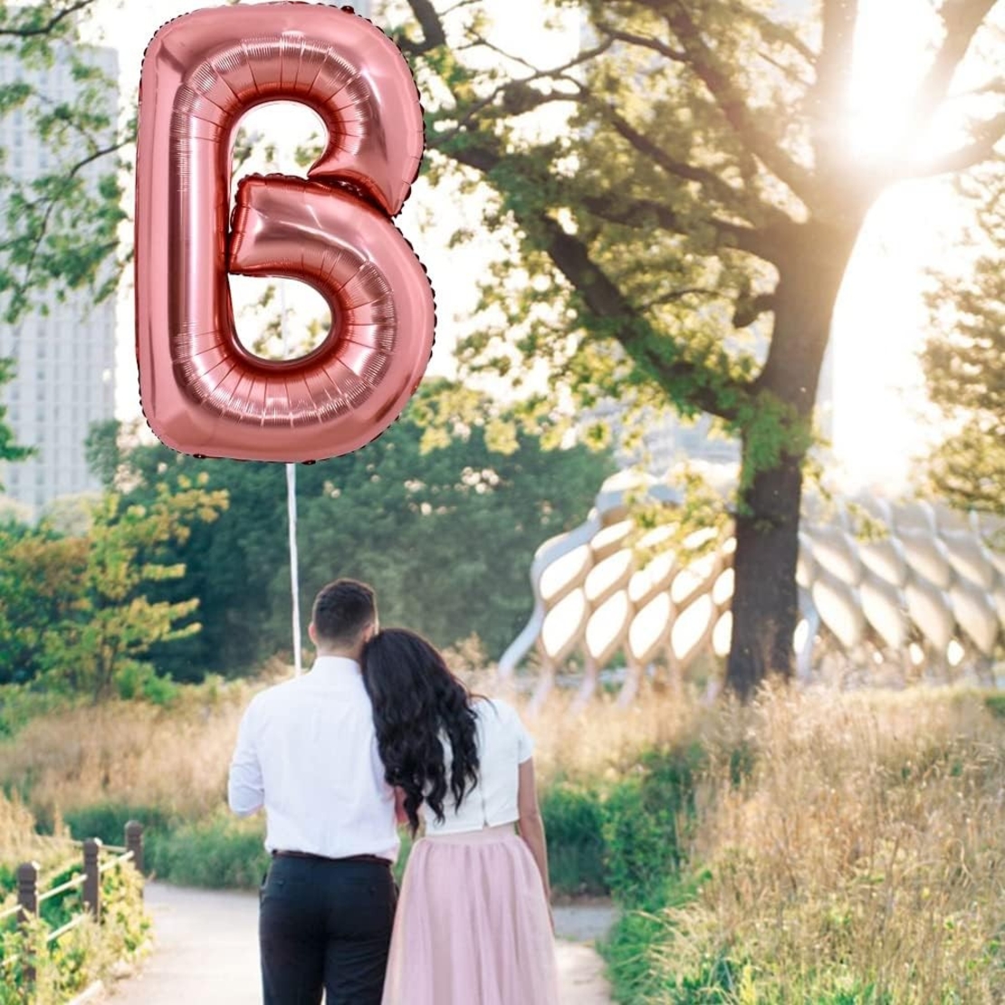 Balon Folie Metalizata Litera B, Flippy, 80 cm, Umflati cu Heliu sau Aer, Ambalaj Individual, Pai inclus, Rose Gold