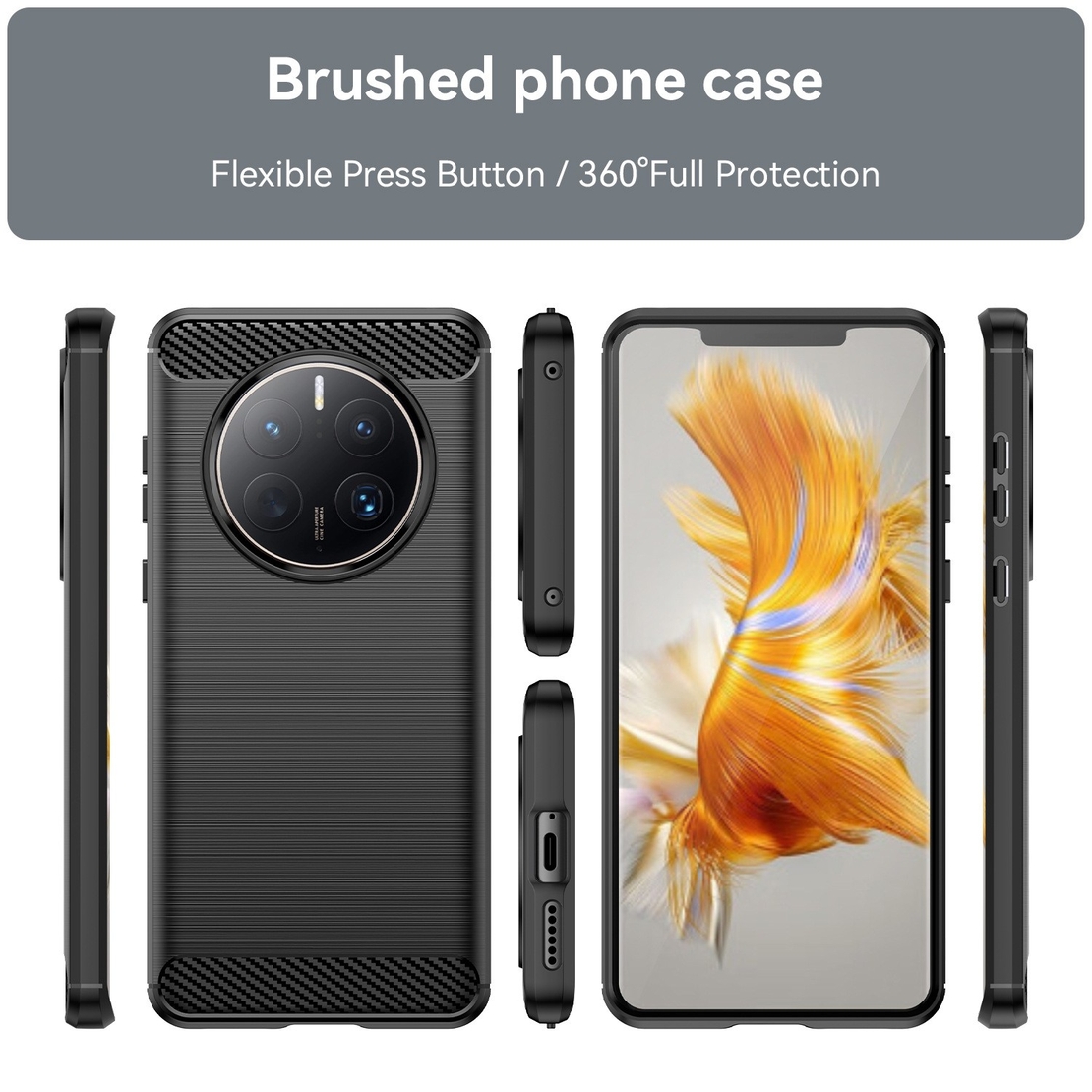 Husa de Protectie pentru Huawei Mate 50 Pro, Flippy, Protectie 360, din TPU cu element de Carbon, Anti Alunecare, 1.8 mm, Negru