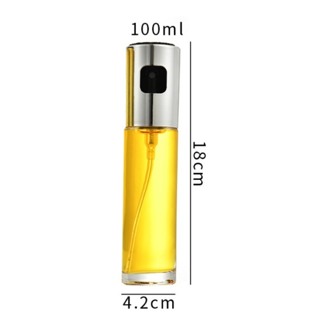Sticla Pulverizator pentru Bucatariei, Flippy, Spray pentru Gratar, din Sticla cu Capac din Inox, 18 x 4.2 cm, volum 100 ml, Trasnparenta cu Capac Gri