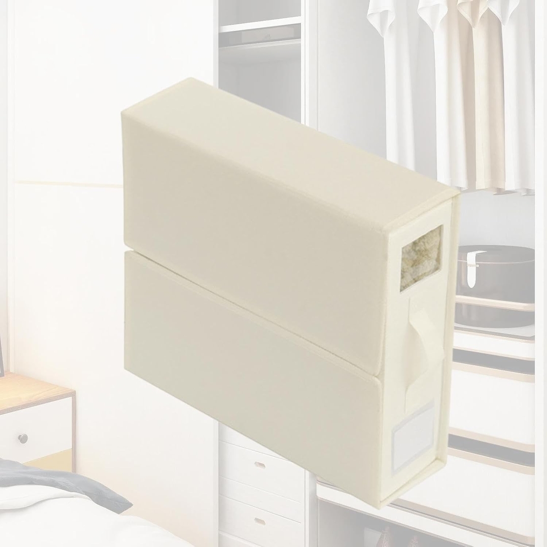 Cutie Depozitare Lenjerii de Pat, Flippy, Pliabila, Capacitate 18l, 38x33x12 cm, din Panza Oxford cu PP Incorporat, Fereastra Vizibila, Alb Ivoir