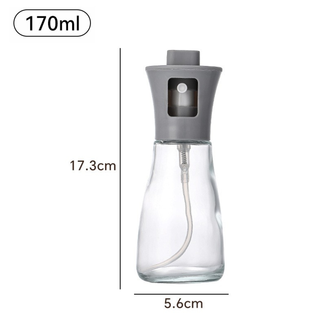 Pulverizator pentru Ulei, Flippy, Pulverizator din Sticla pentru Otet sau Alte Lichide, Simplu Reincarcabil, Multifunctionale, 17.3 x 5.6 cm, Capacitatea 170 ml, Gri