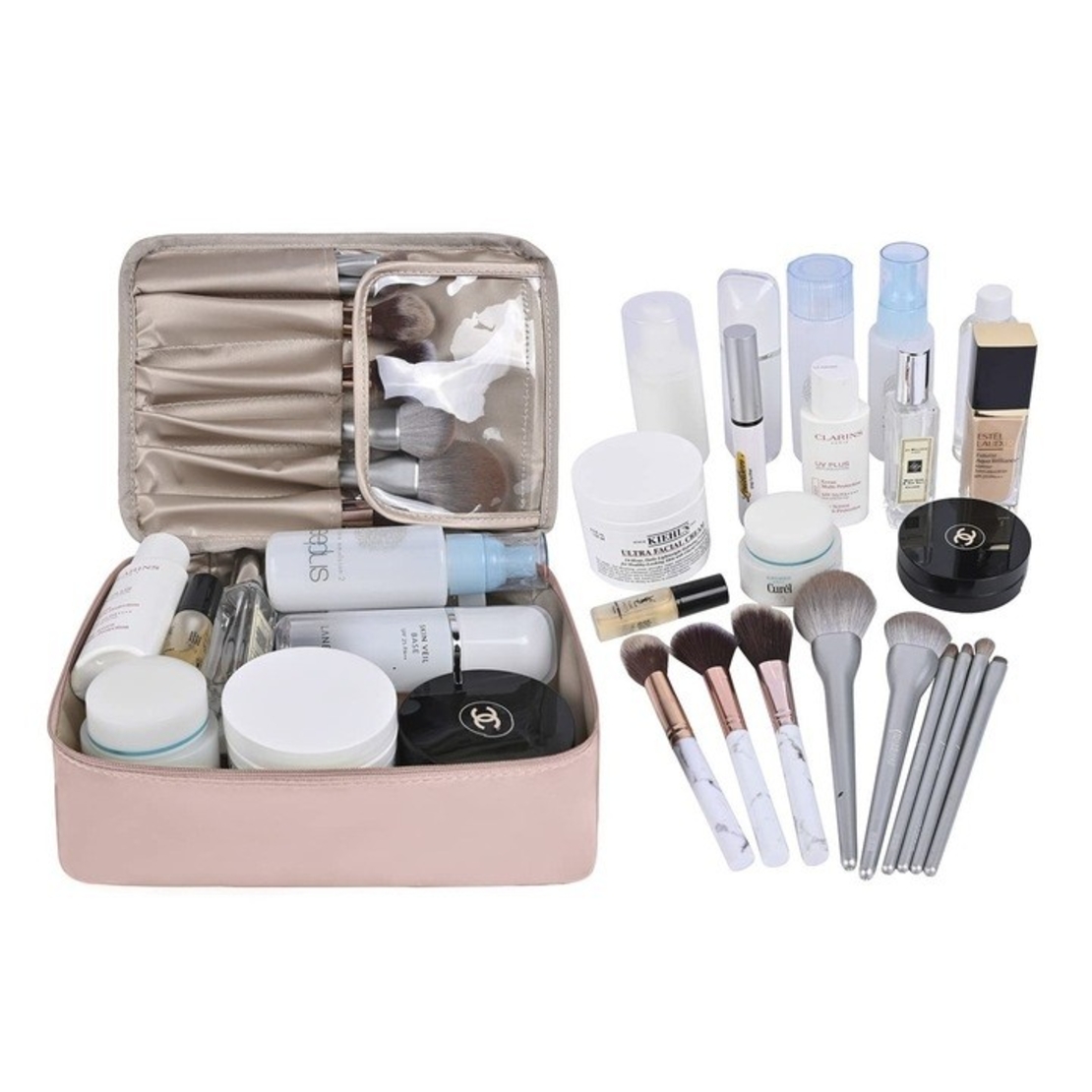 Geanta de Calatorie, Flippy, pentru Cosmetice si Articole de Toaleta, Material Impermeabil, 2 in 1, Portfard Interior Detasabil, 23 x 16 x 8 cm, Roz