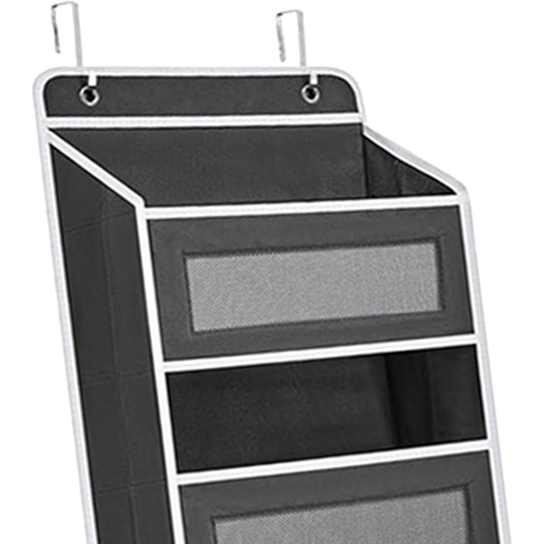 Organizator Suspendat pentru Usi, Flippy, din Nailon si Plasa, Baza de Carton Ingrosat, 5 Buzunare Principale + 5 Buzunare Laterale, 146 x 40 x 17 cm, 2 Carlige Incluse, Negru
