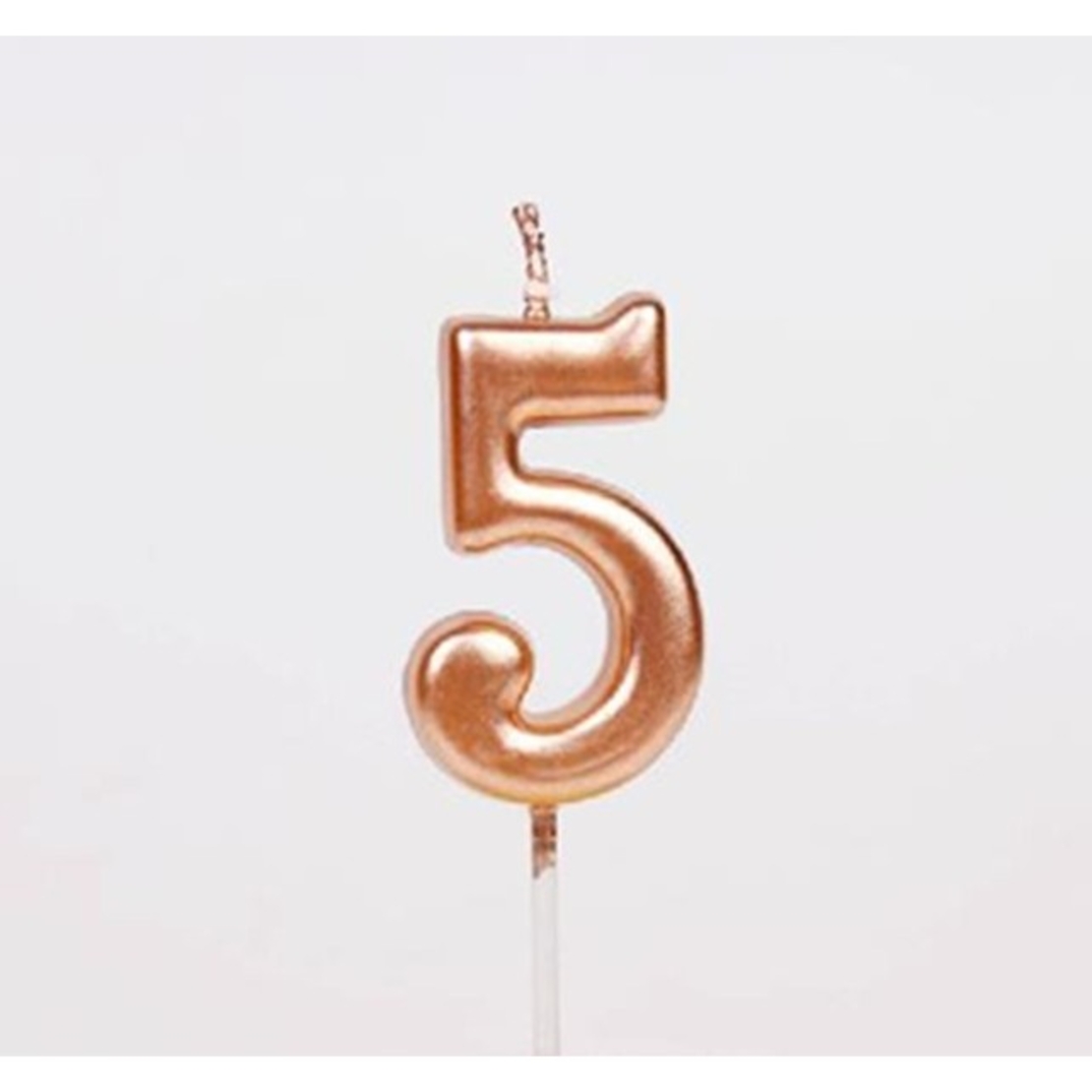 Lumanare de Tort, Flippy, Model Cifra 5, Party, 4.5 x 2.5 cm, din Parafina, Rose Gold