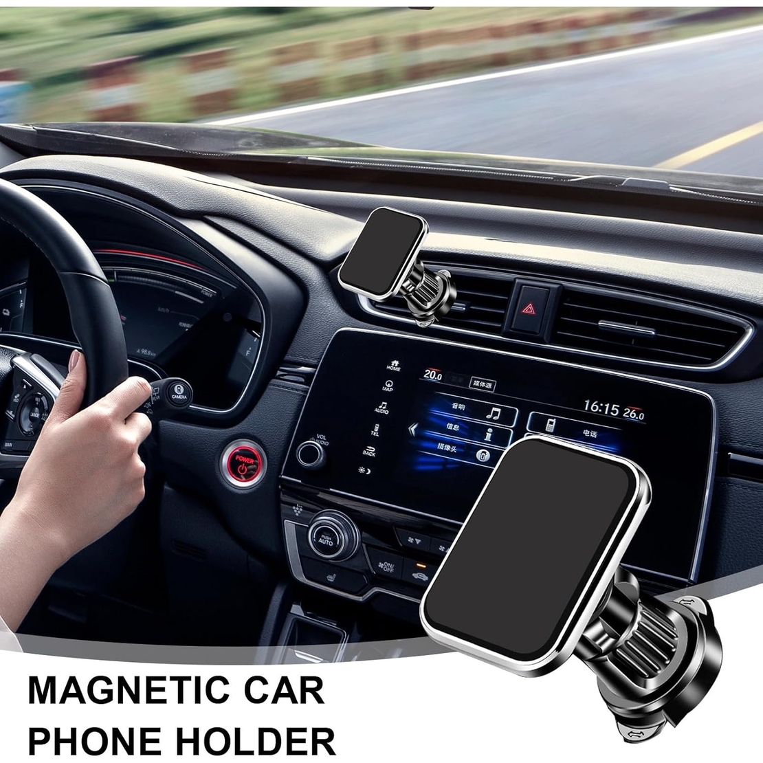 Suport Auto pentru Telefon, Flippy, MagSafe, cu Magnet, Prindere Grila de Ventilatie, Detalii Fine, Rotativ 360 de Grade, Plastic Magnet Silicon, 5.1x3.9 cm, Negru Argintiu