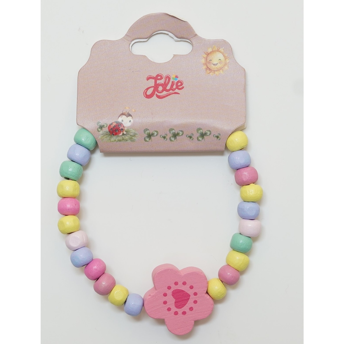 Martisor Bratara Curcubeu pentru Copii, Elastica, din Lemn, Model 7