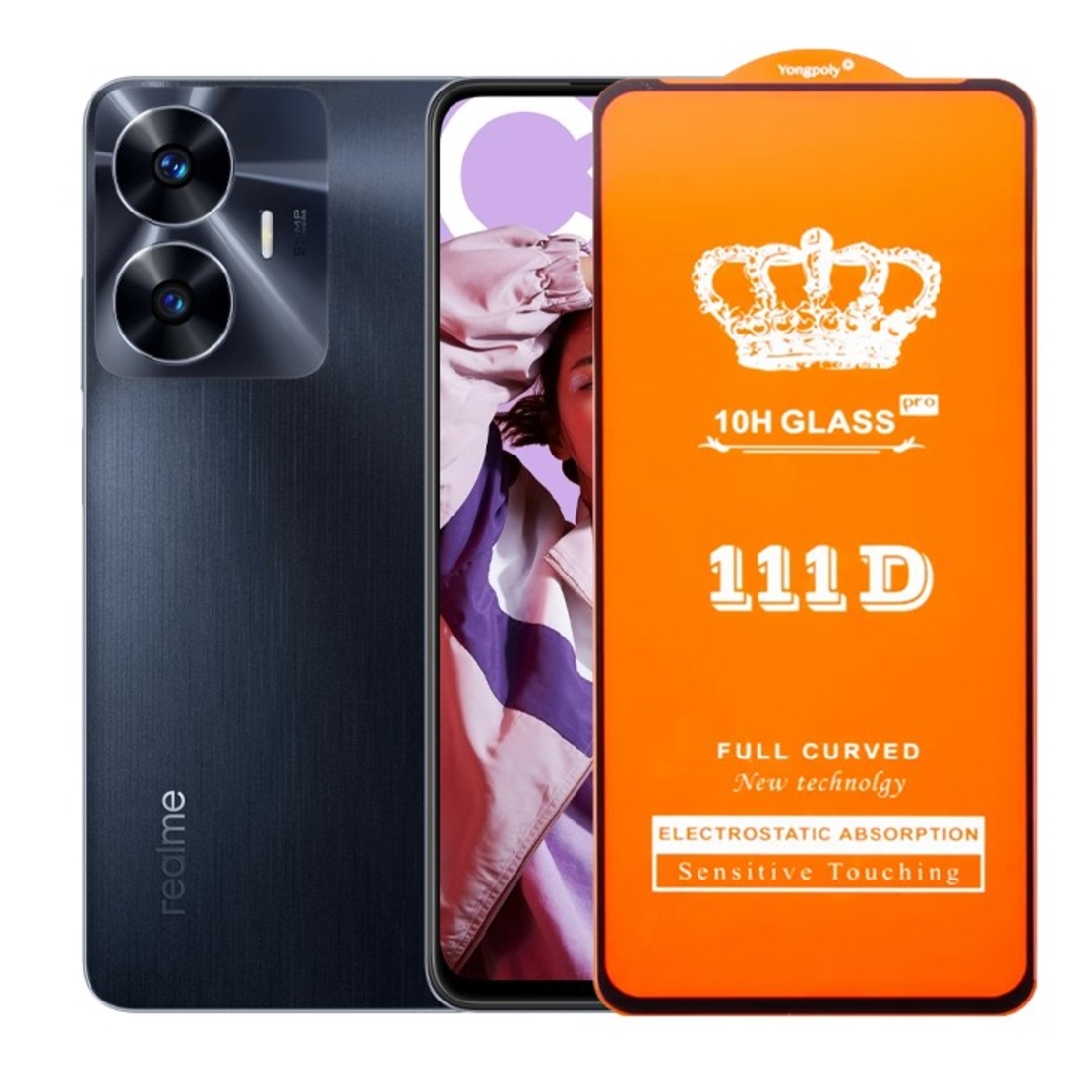 Folie Sticla Securizata pentru Realme C55, Flippy, Sticla de Protectie Compatibila cu Realme C55, Full Cover 111D, HD, Margini Negre, Transparenta