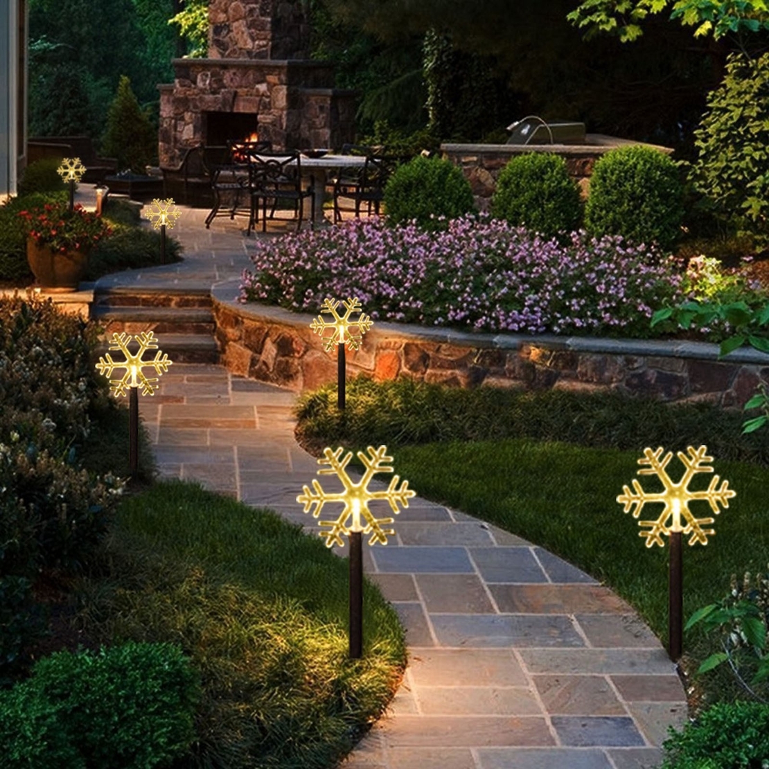 Set 5 Lampi LED cu baterii, de exterior Model Fulg de nea, pentru gradina, Flippy, 35.5 cm, Alb Cald