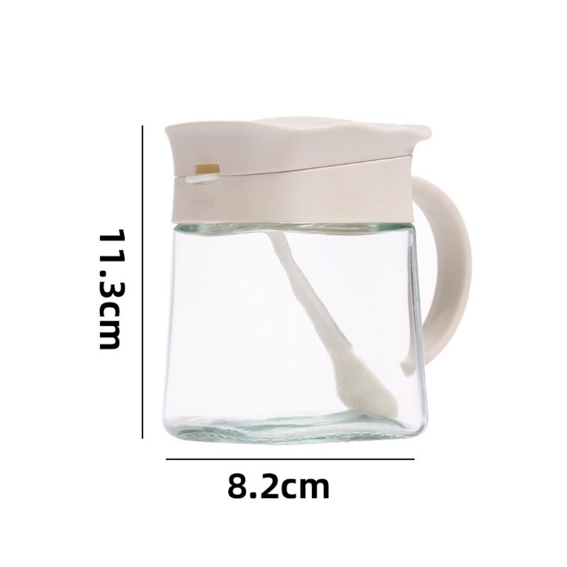 Recipient Condimente, Flippy, din Stilca, 180 ml, cu Maner si Lingurita, 11.3 x 8.2 cm, Capac Ondulat, Alb