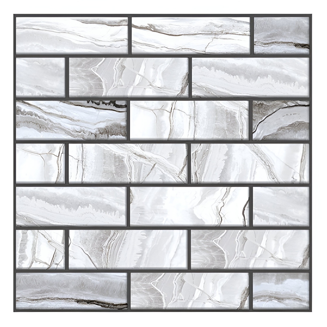 10 x Placi Tapet Autocolant 3D cu Imitatie de Marmura Dreptunghiulara, pentru Perete Bucatarie Sufragerie, Usor de Curatat, Rezistent la Apa, Autoadeziv, 30x30 cm, Gri
