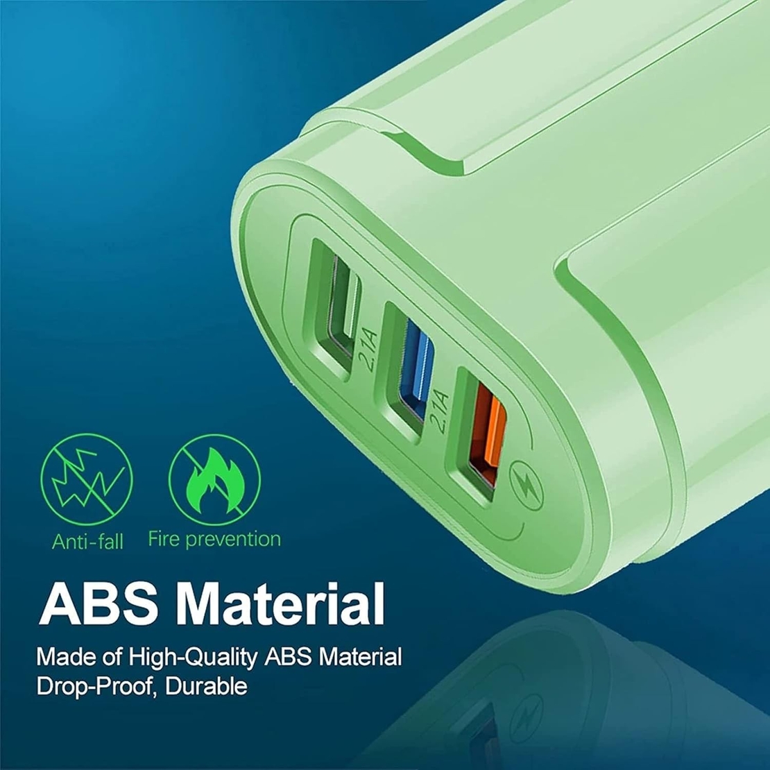 Incarcator Rapid QC3.0, Flippy, 3 Porturi USB, 2.1A, 18W, din ABS, Protectie Supraincalzire, Gama Macarons, Verde
