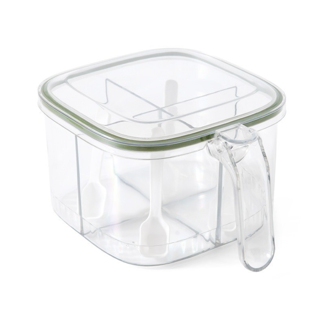 Cutie Depozitare Alimente, Flippy, din Plastic/Silicon, 20 x 10 x 10 cm, 5 Compartimente, Alb/Verde