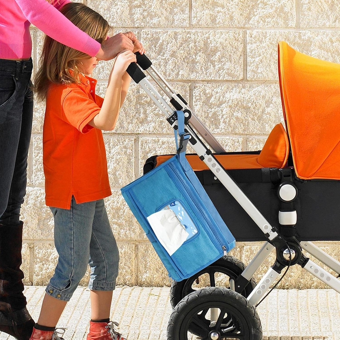 Geanta Multifunctionala, Flippy, Tip Aleza de Schimbat Scutece, Impermeabila, din Panza Oxford, cu Buzunare, Usor de Agatat, 30 x 20 cm, Albastru