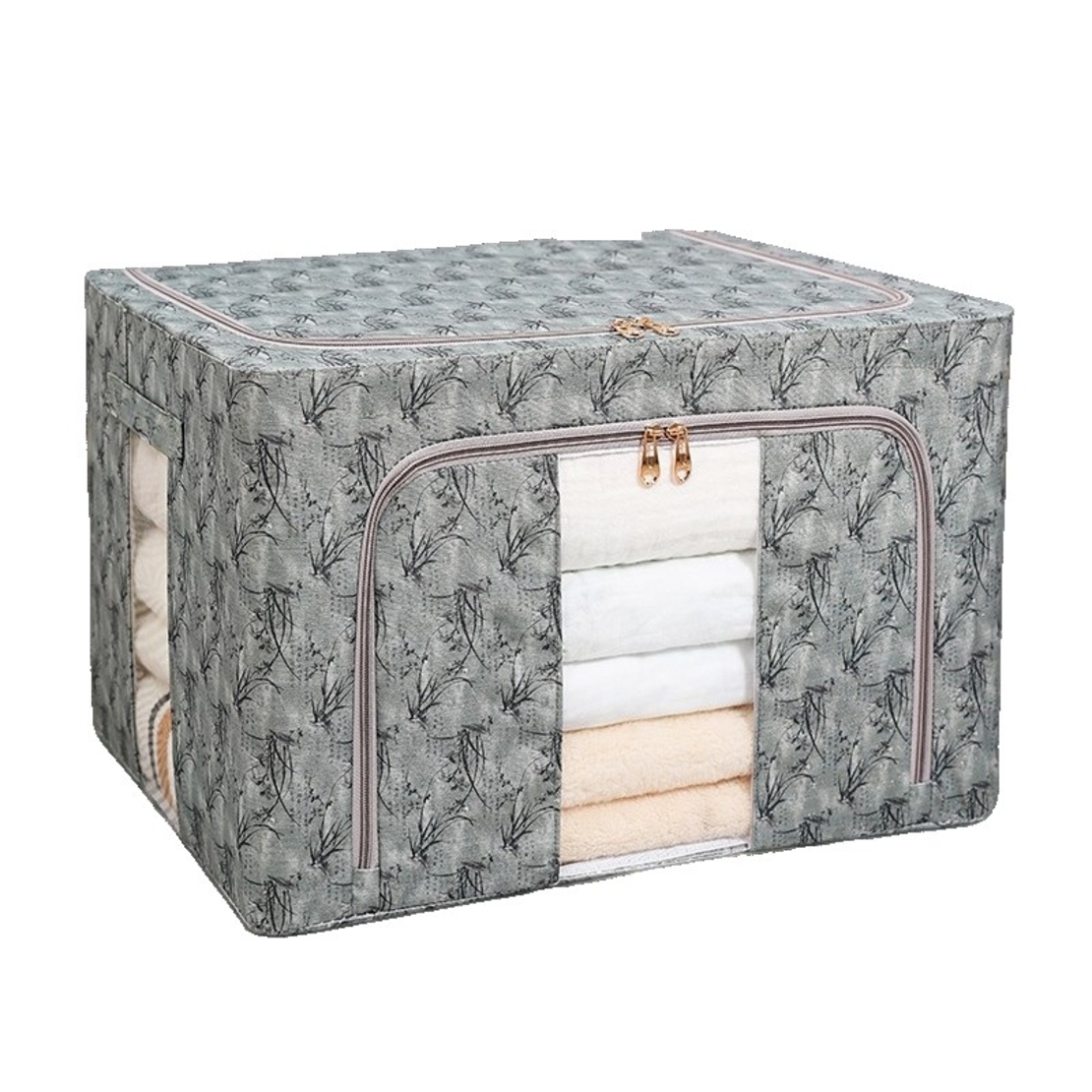 Cutie Depozitare, Flippy, 66L, din Material Textil, 50 x 40 x 33 cm, pentru Haine si Lenjerii, Model Bambus, Verde