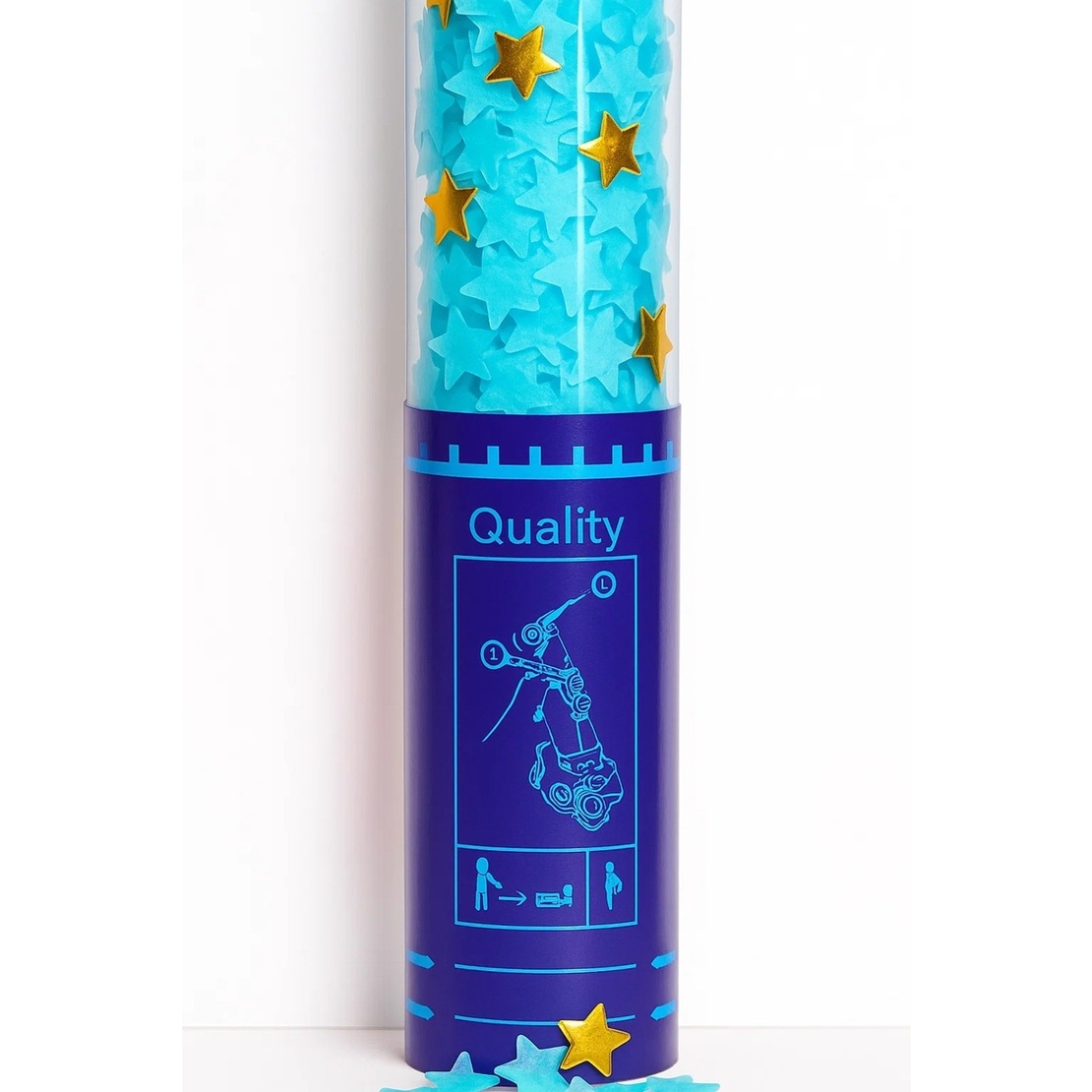 Tun de Confetti, Flippy, 40 cm, Model Stelute din Folie si Hartie, Ambalaj PET, Albastru