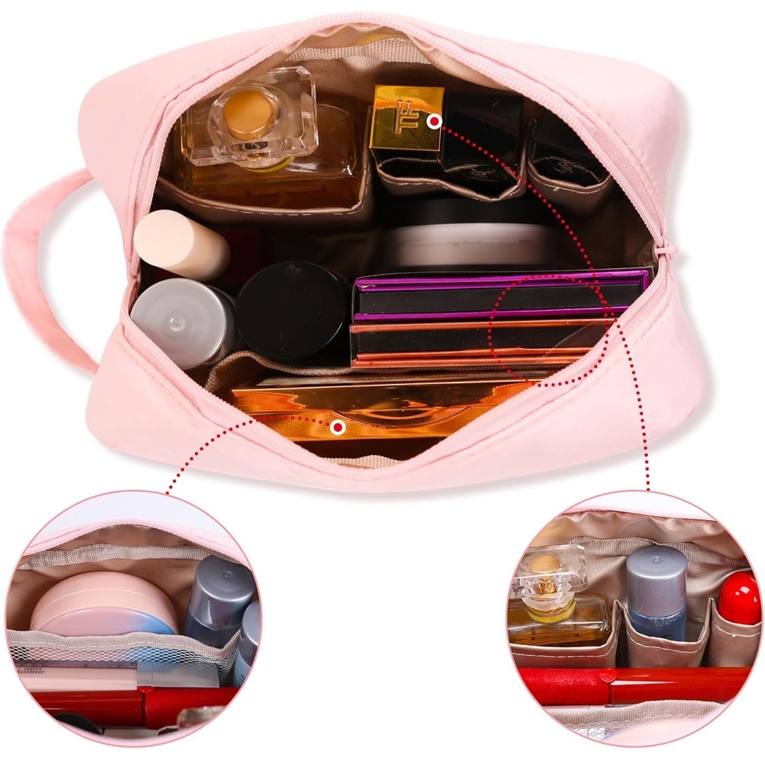 Portfard, Flippy, cu Maner, Material Impermeabil, pentru Cosmetice, 16 x 11 x 7 cm, Roz