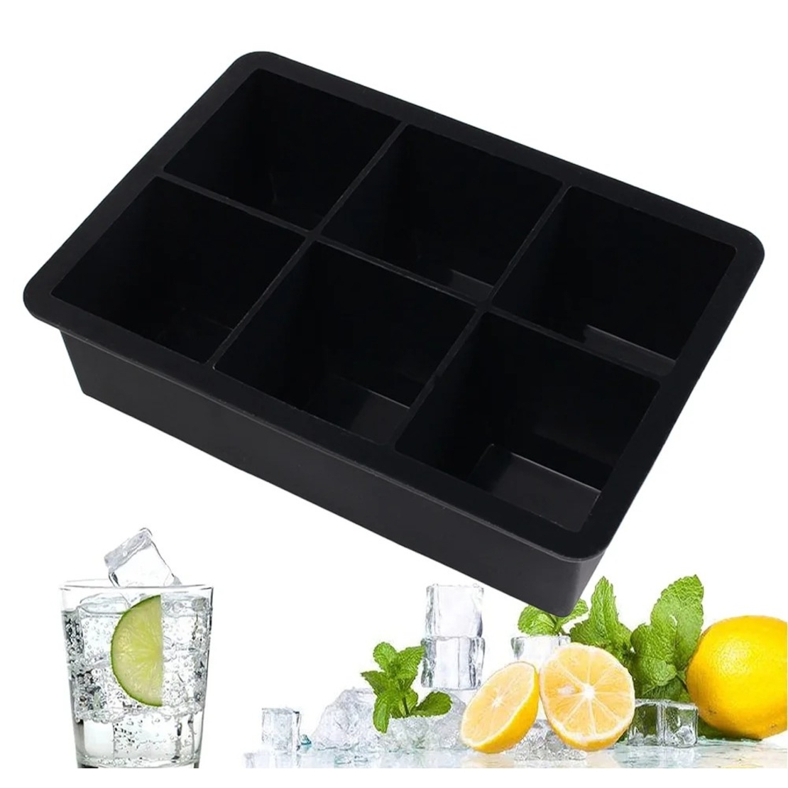 Forma pentru Gheata, Flippy, 6 Forme Patrate cu Capac, din Silicon, 17 x 12 x 6 cm, Negru