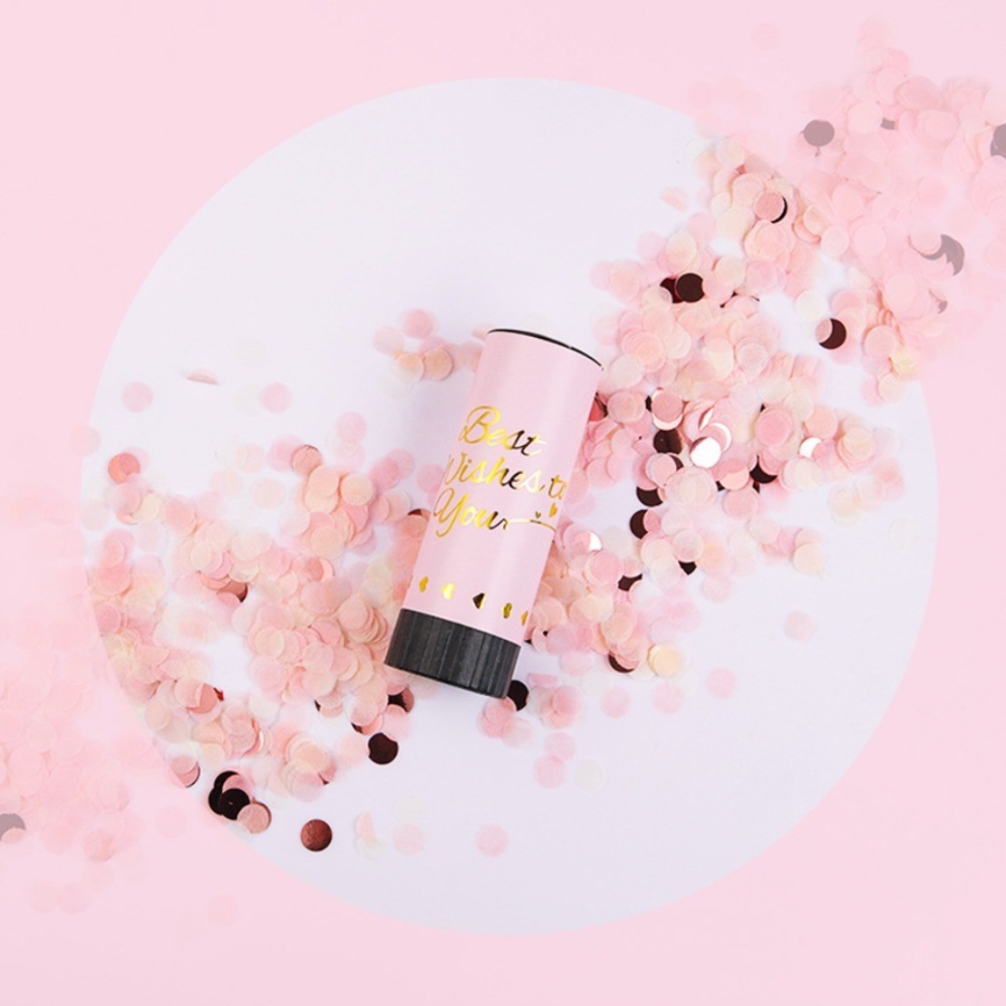Tun de Confetti, Flippy, Best Wishes 11 x 4 cm, Model Buline din Hartie si Folie, Roz