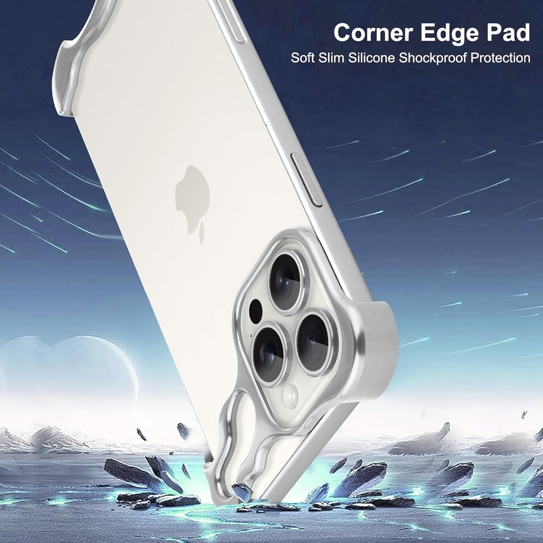 Husa Metalica Compatibila cu iPhone 16 Pro Max, Flippy, Protectie pentru Colturile Telefonului si Camera, Aliaj, Antisoc, Antizgariere, Argintiu