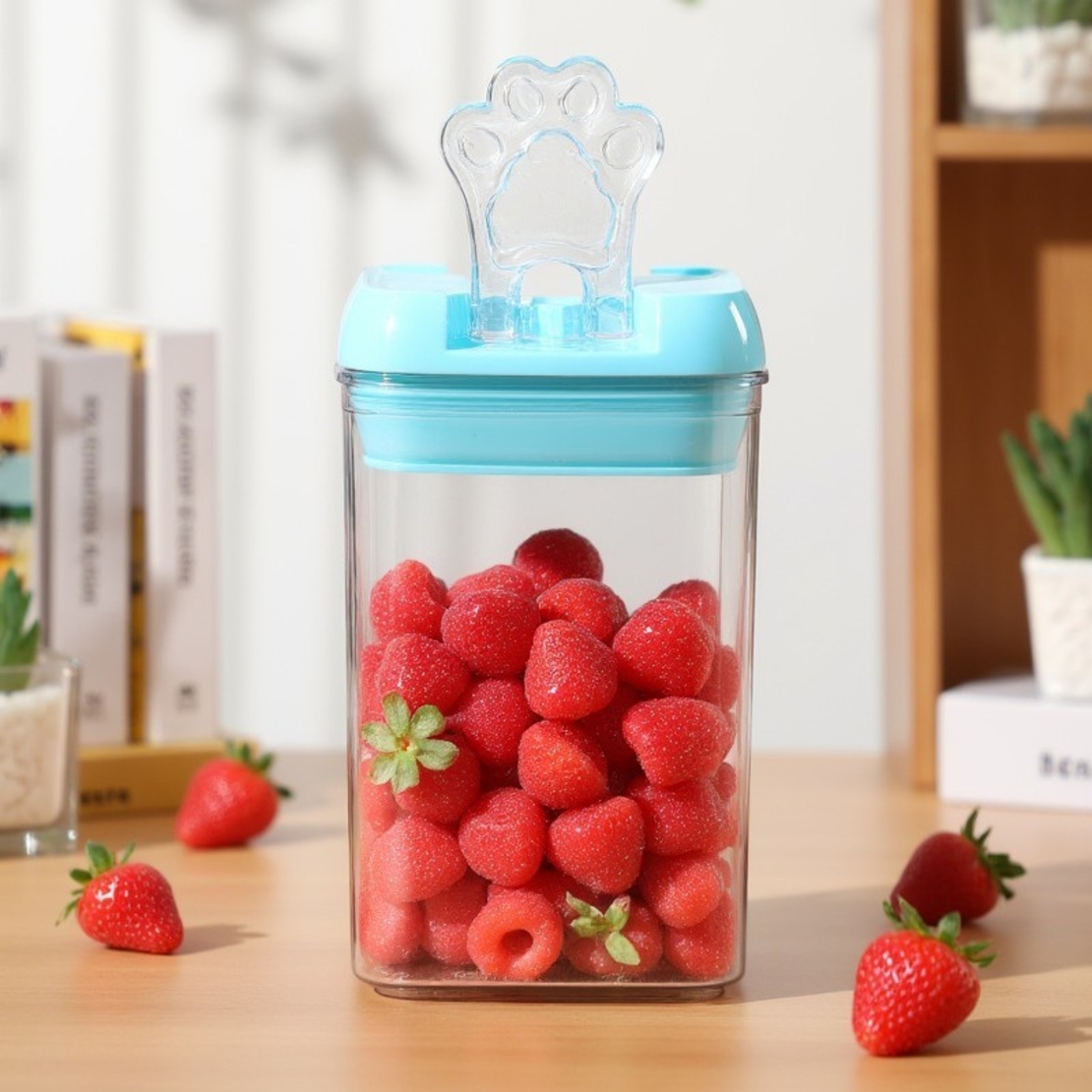 Cutie de Depozitare Alimente, Flippy, 0.8L, Capac Albastru, din PP+PET, Inchidere Ermetica, 10 x 10 x 15.5 cm, Transparent