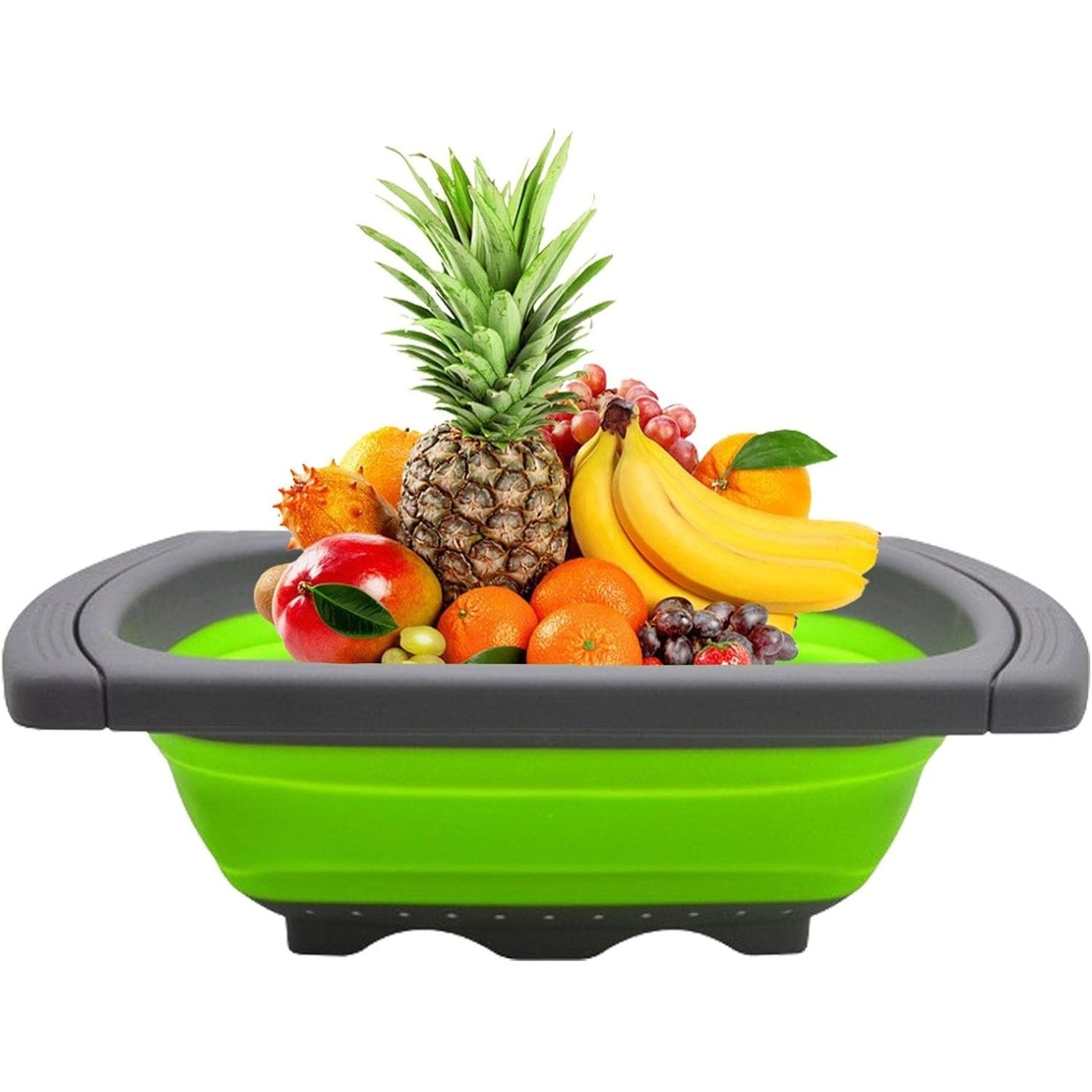 Cos de Scurgere Retractabil pentru Chiuveta, Flippy, cu Filtru, pentru Fructe si Legume, de Uz Casnic, 39x12 cm, Design Extensibil pana la 61 cm, cu Manere de Prindere, Verde
