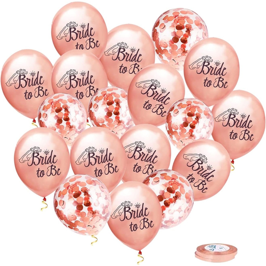 Set 10 Baloane din Latex, Flippy, Model Party Bride To Be, 30 cm, 2.8 g, Transparent, cu Confetti, Roz