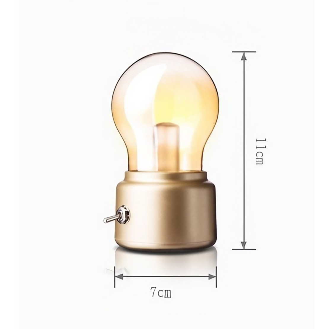 Lampa LED Decorativa sub forma de Bulb, Retro pentru interior, Bej/ Transparent, 5 V, 500 mA, ABS, Lumina Calda, Incarcare USB, Autonimie 12 Ore, Comutator Metalic, Flippy, 11x7x6 cm