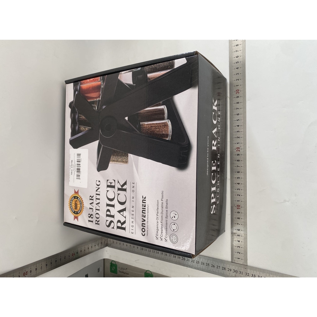 Suport Pentru Condimente Rotativ, Flippy, Multifunctional, Pivotant 360°, Portabil, Usor de Montat, 34x23 cm, ABS/Sticla, Negru