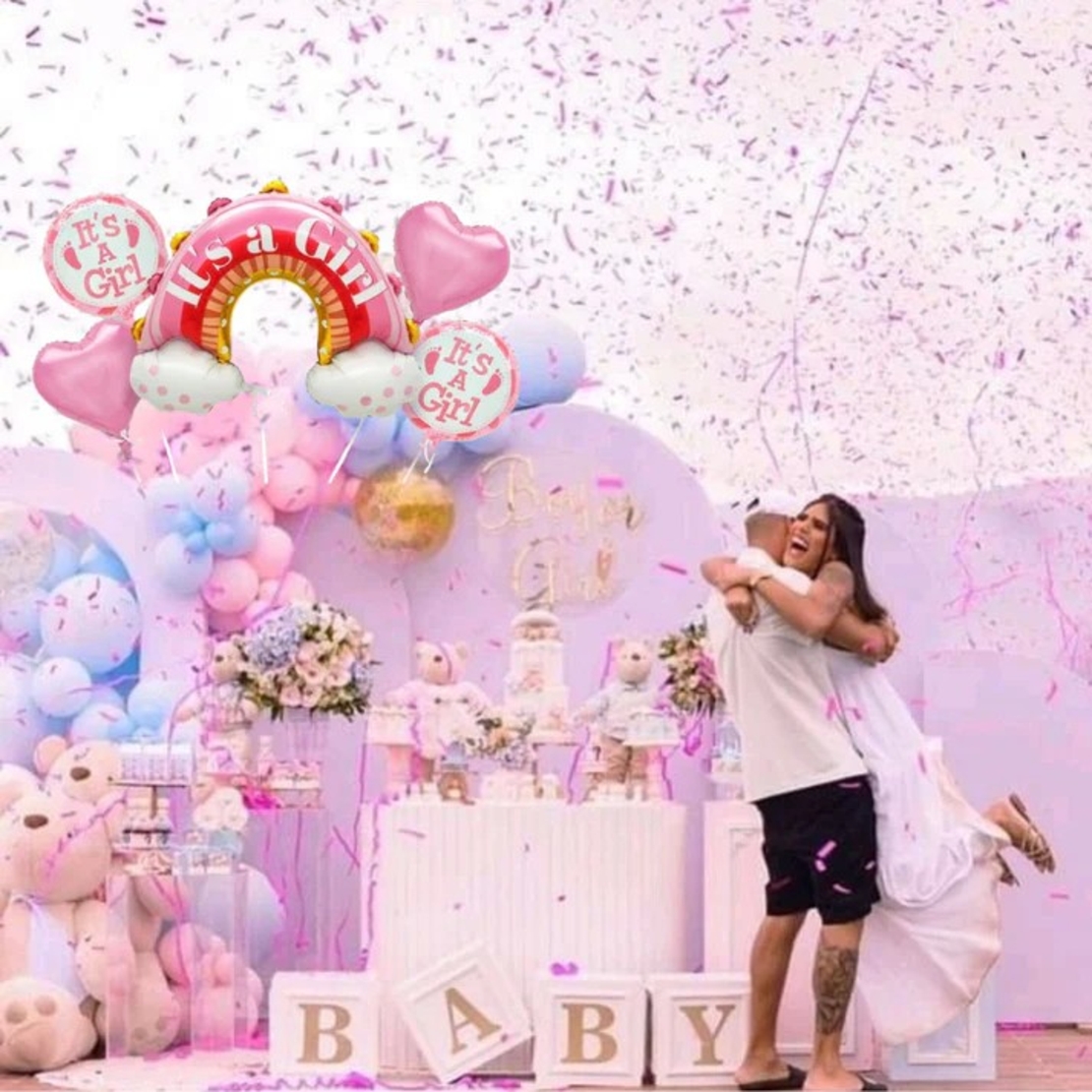 Baloane decorative tematica BABY SHOWER, Flippy, ITS A GIRL, pentru gender reveal, botez, set din 5 bucati, 66 x 91 cm, Roz