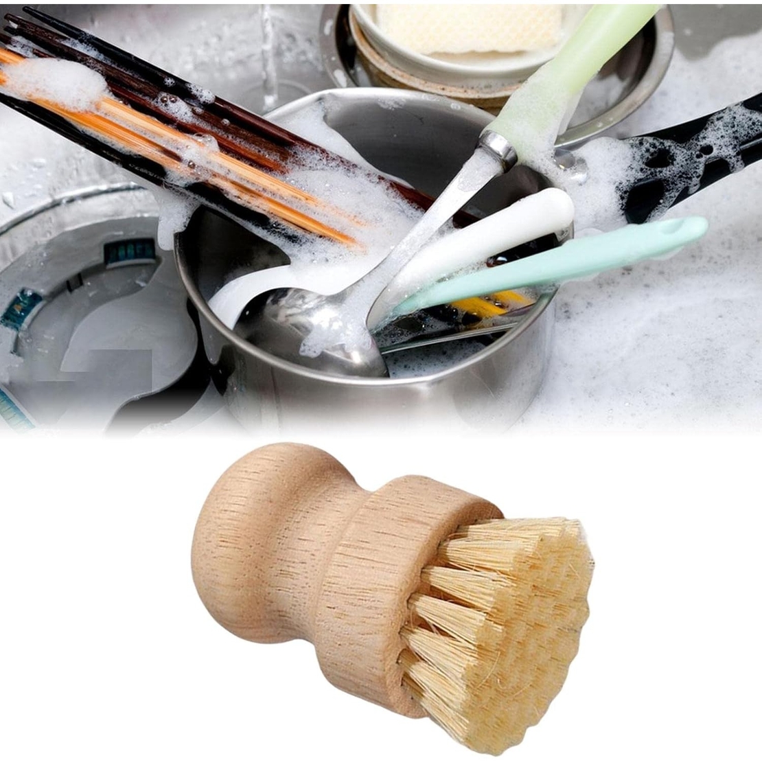 Perie de Curatat Vase si Alimente, Flippy, din Lemn de Fag, 8 x 5 cm, Perie din Sisal, Bej